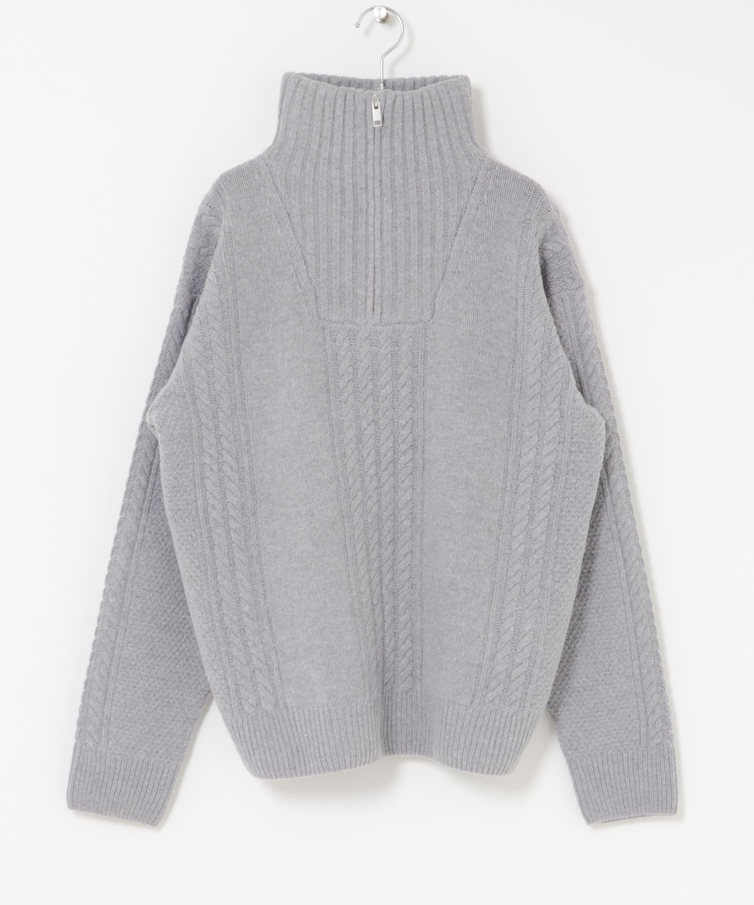 AIGLE　ケーブルニット ハーフジップセーター L.GREY M