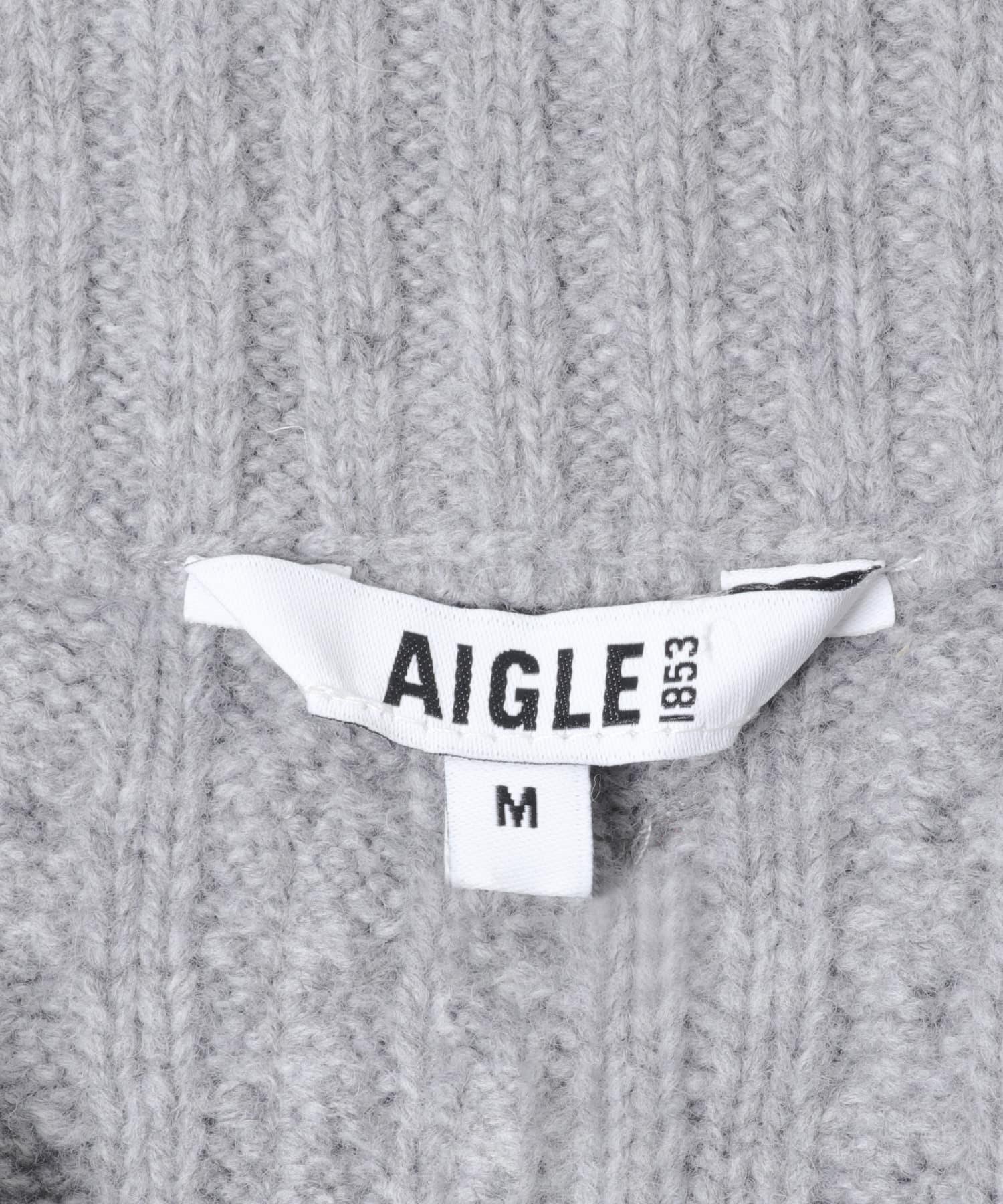 AIGLE　ケーブルニット ハーフジップセーター L.GREY M