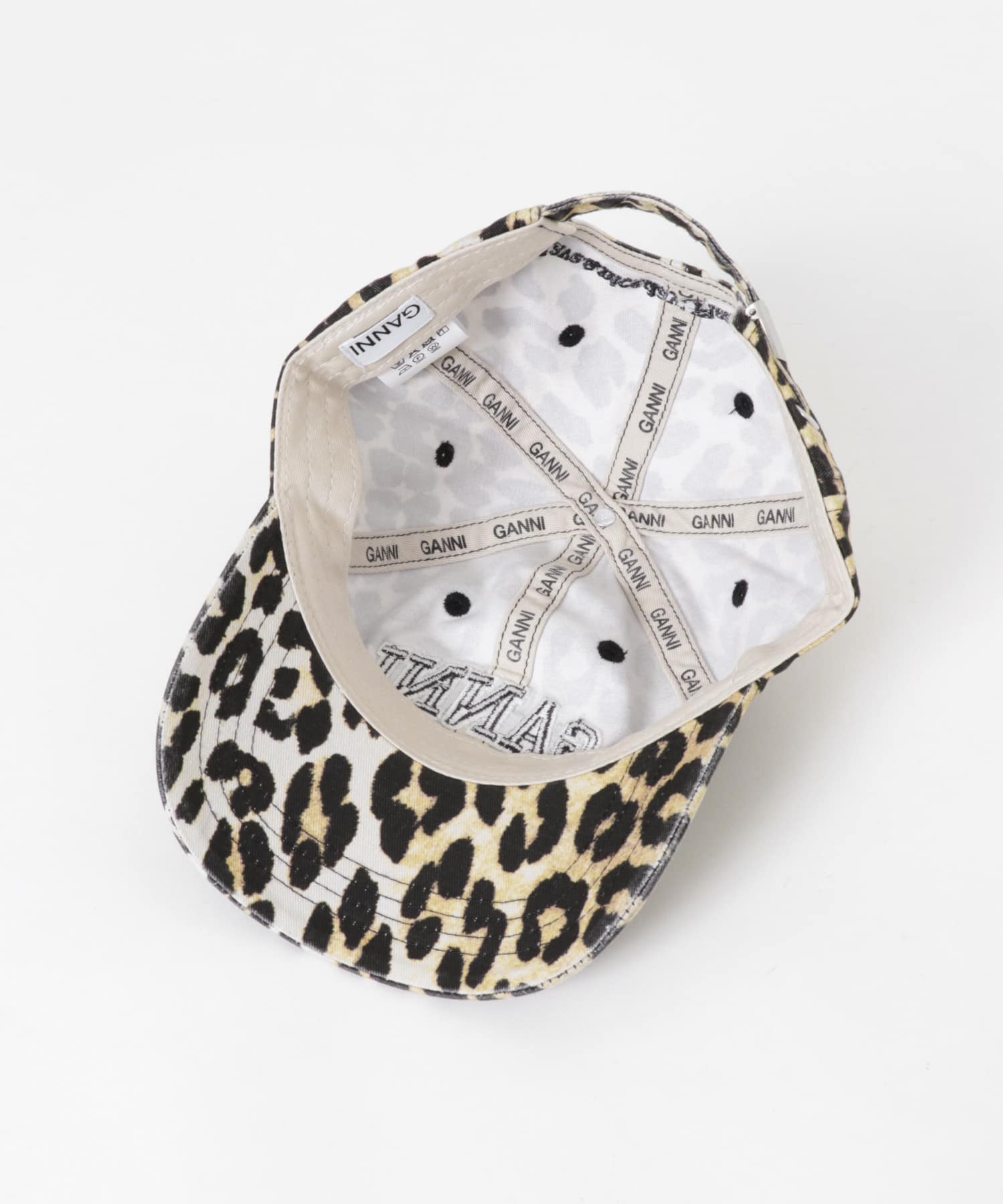 GANNI　WASHED COTTON CANVAS CAP LEOPARD -