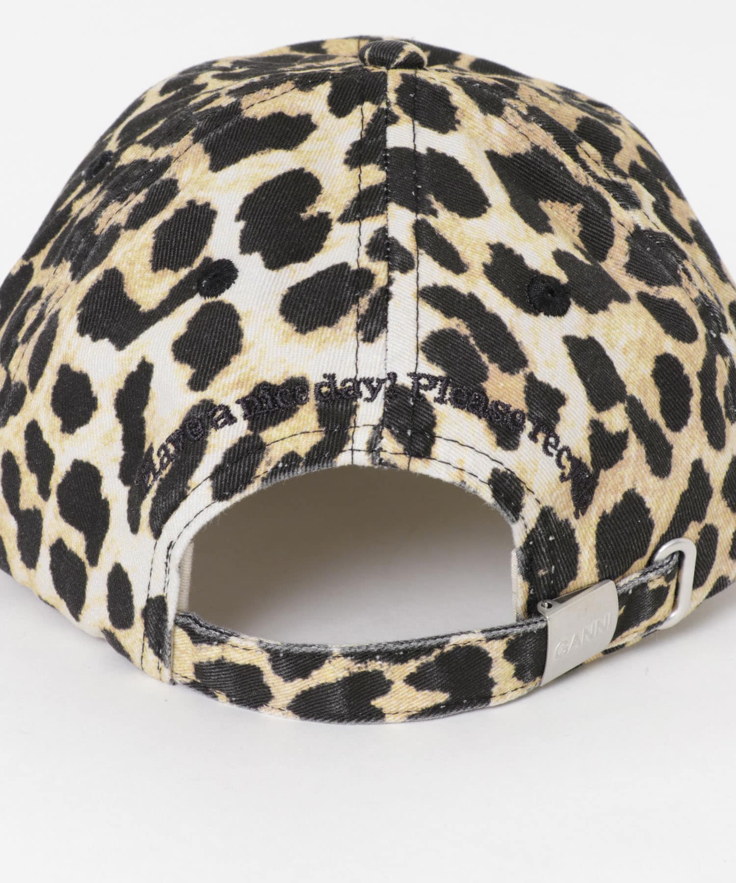 GANNI　WASHED COTTON CANVAS CAP LEOPARD -
