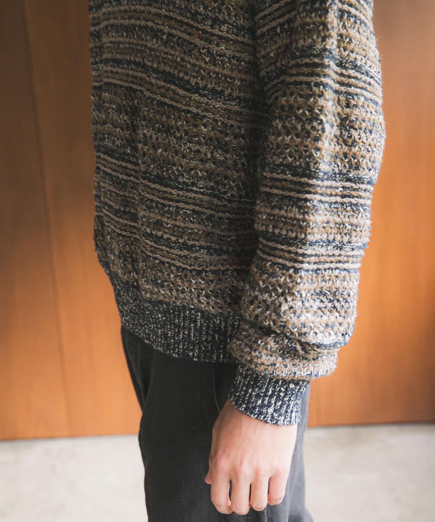 『別注』crepuscule×URBAN RESEARCH　Multi Border Mix CREW-NECK NAVY 1