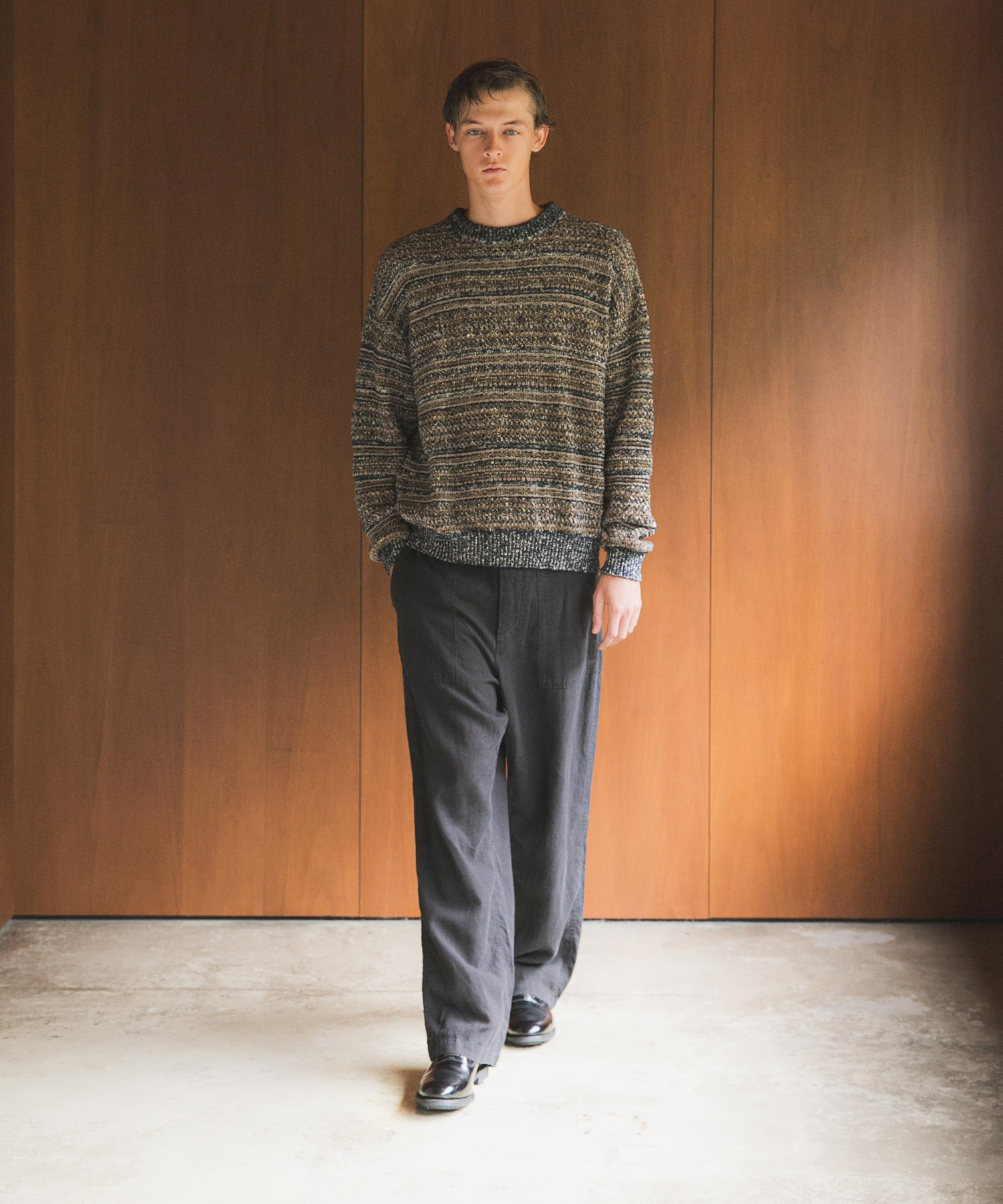 『別注』crepuscule×URBAN RESEARCH　Multi Border Mix CREW-NECK NAVY 1