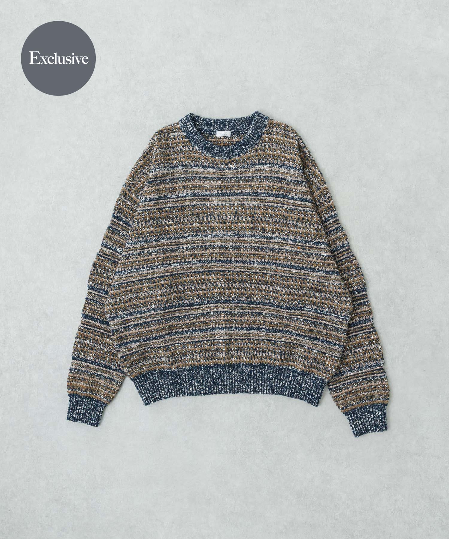 『別注』crepuscule×URBAN RESEARCH　Multi Border Mix CREW-NECK NAVY 1