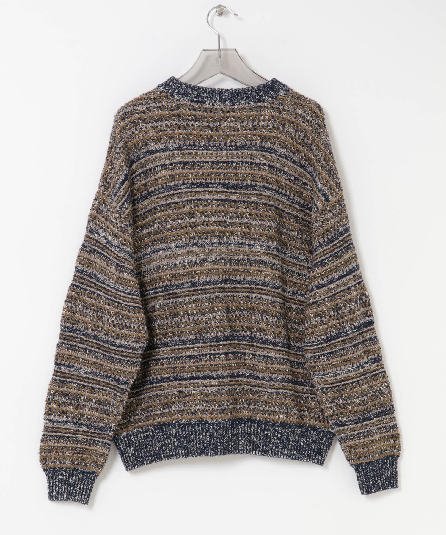 『別注』crepuscule×URBAN RESEARCH　Multi Border Mix CREW-NECK NAVY 1