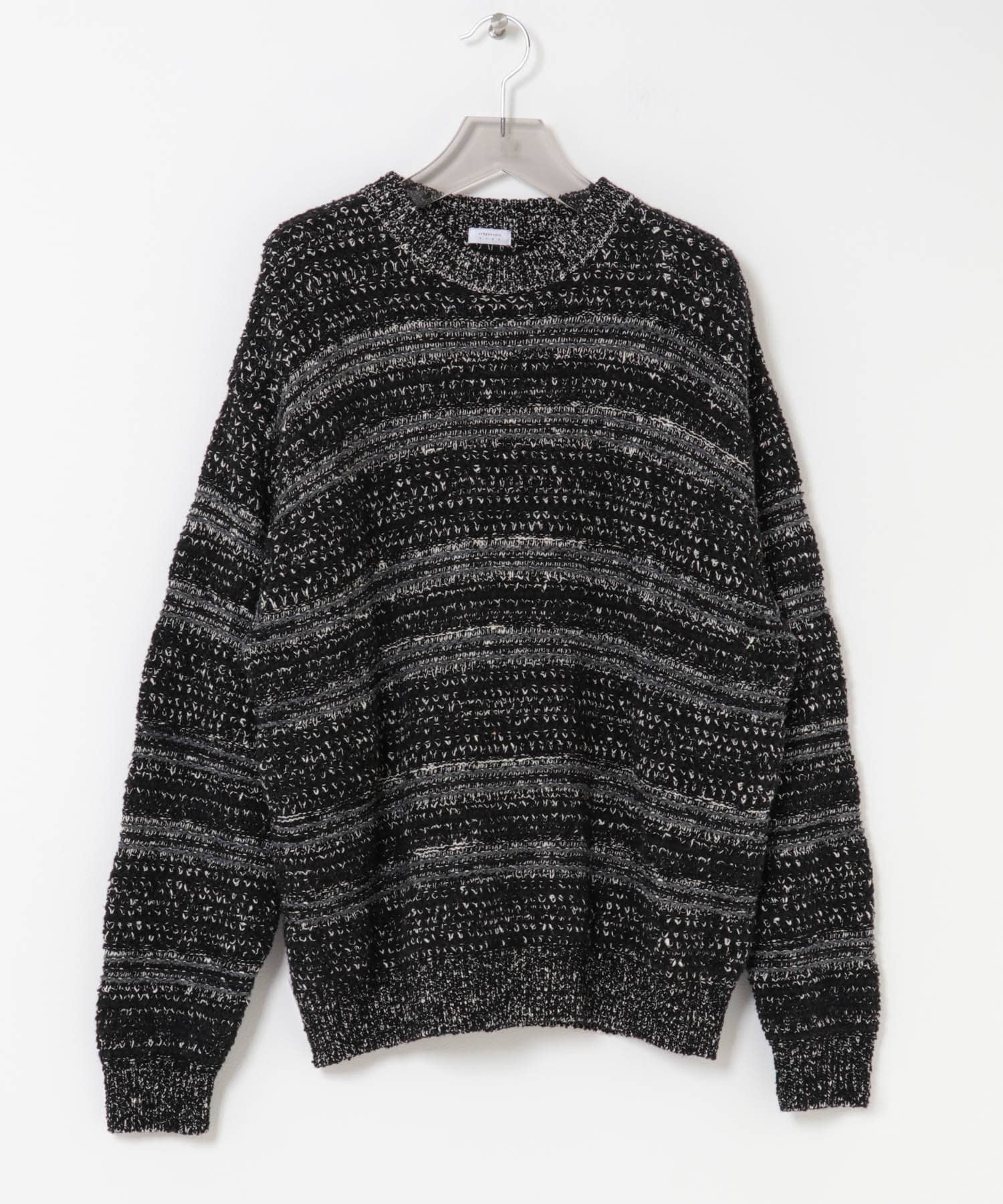 『別注』crepuscule×URBAN RESEARCH　Multi Border Mix CREW-NECK BLACK 1