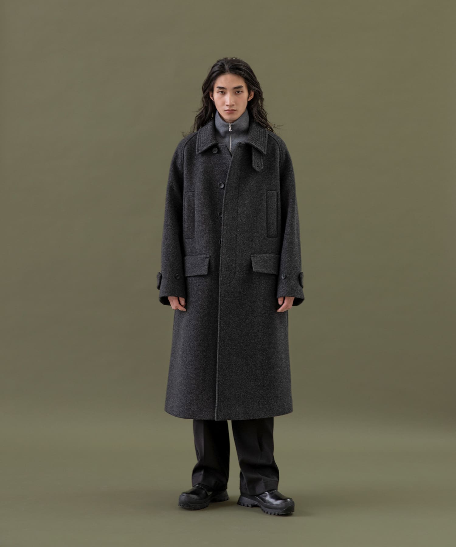 ANOTHER OFFICE Voyager Bold Balmacaan Coat(1 Black): アウター