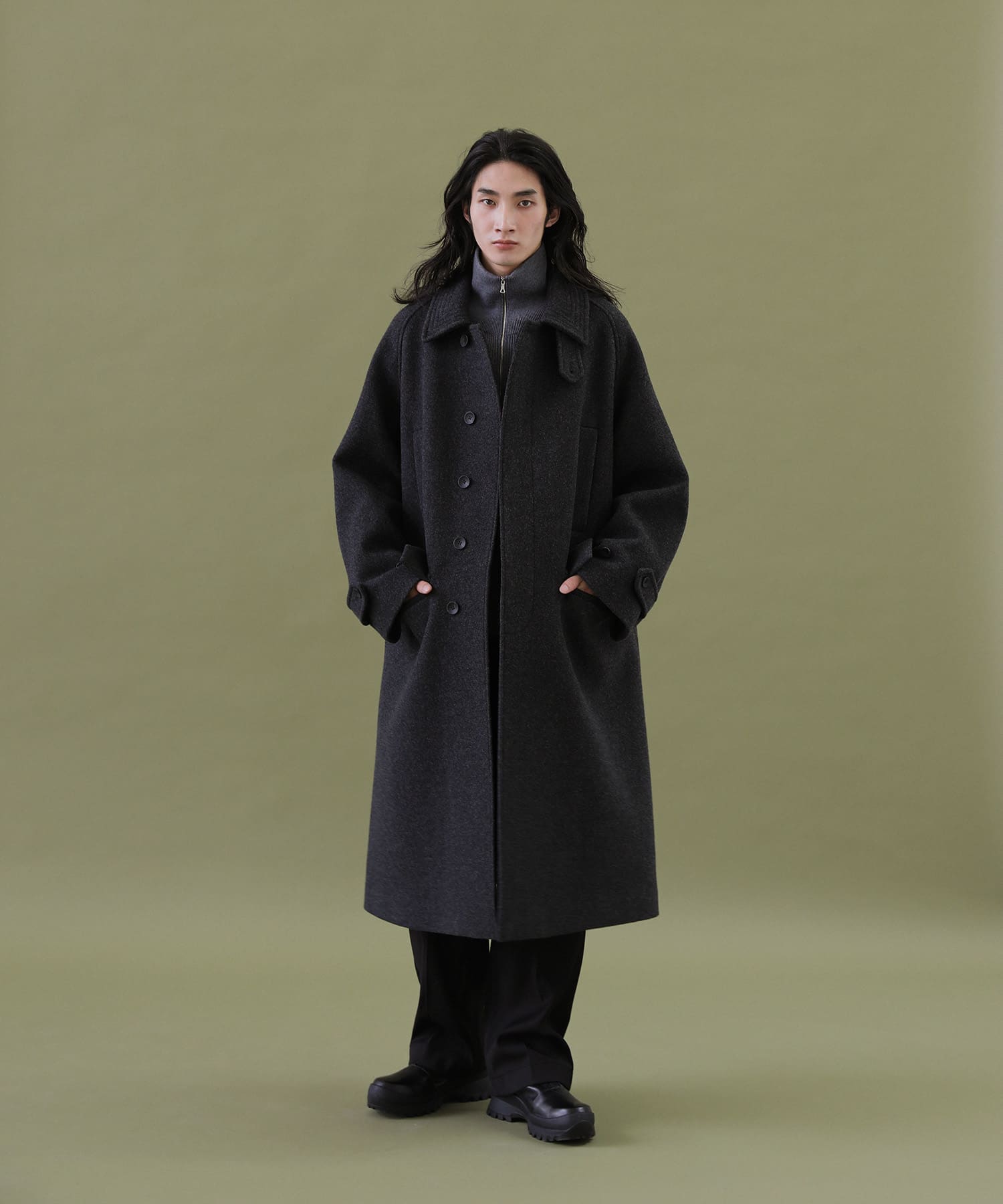 ANOTHER OFFICE　Voyager Bold Balmacaan Coat H Charcoal 1