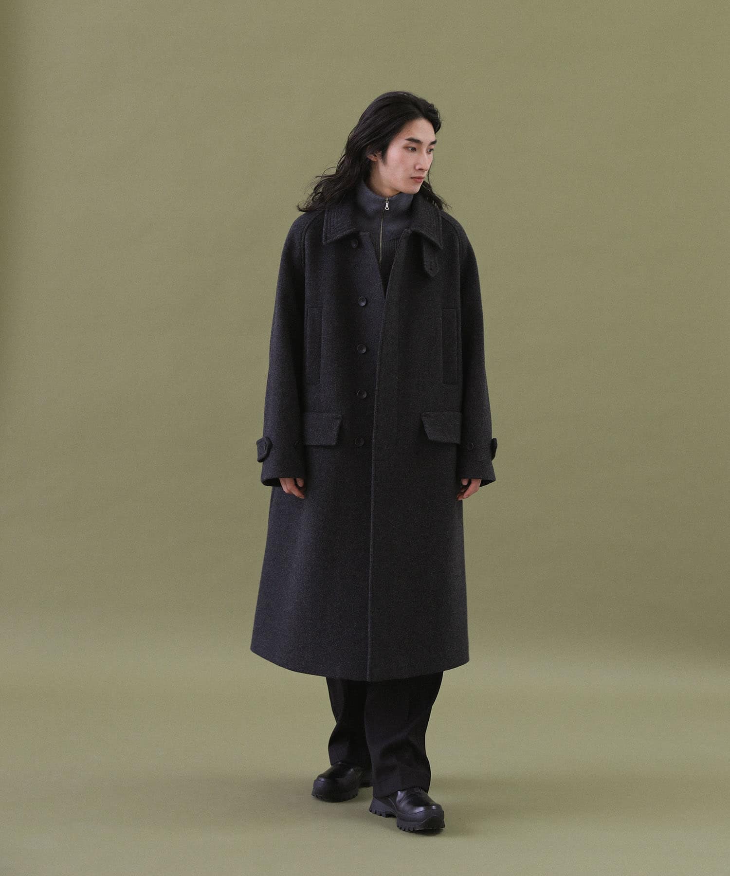 ANOTHER OFFICE　Voyager Bold Balmacaan Coat H Charcoal 1