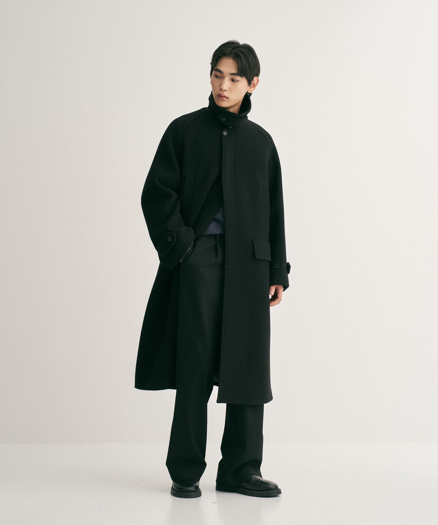 ANOTHER OFFICE　Voyager Bold Balmacaan Coat Black 1