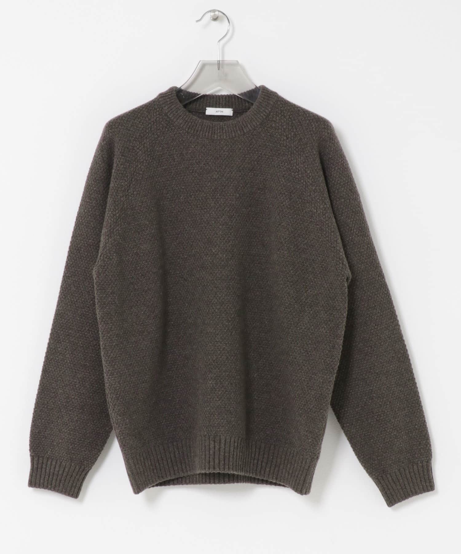 ATON　LAMBS WOOL C/N SWEATER BROWN 4