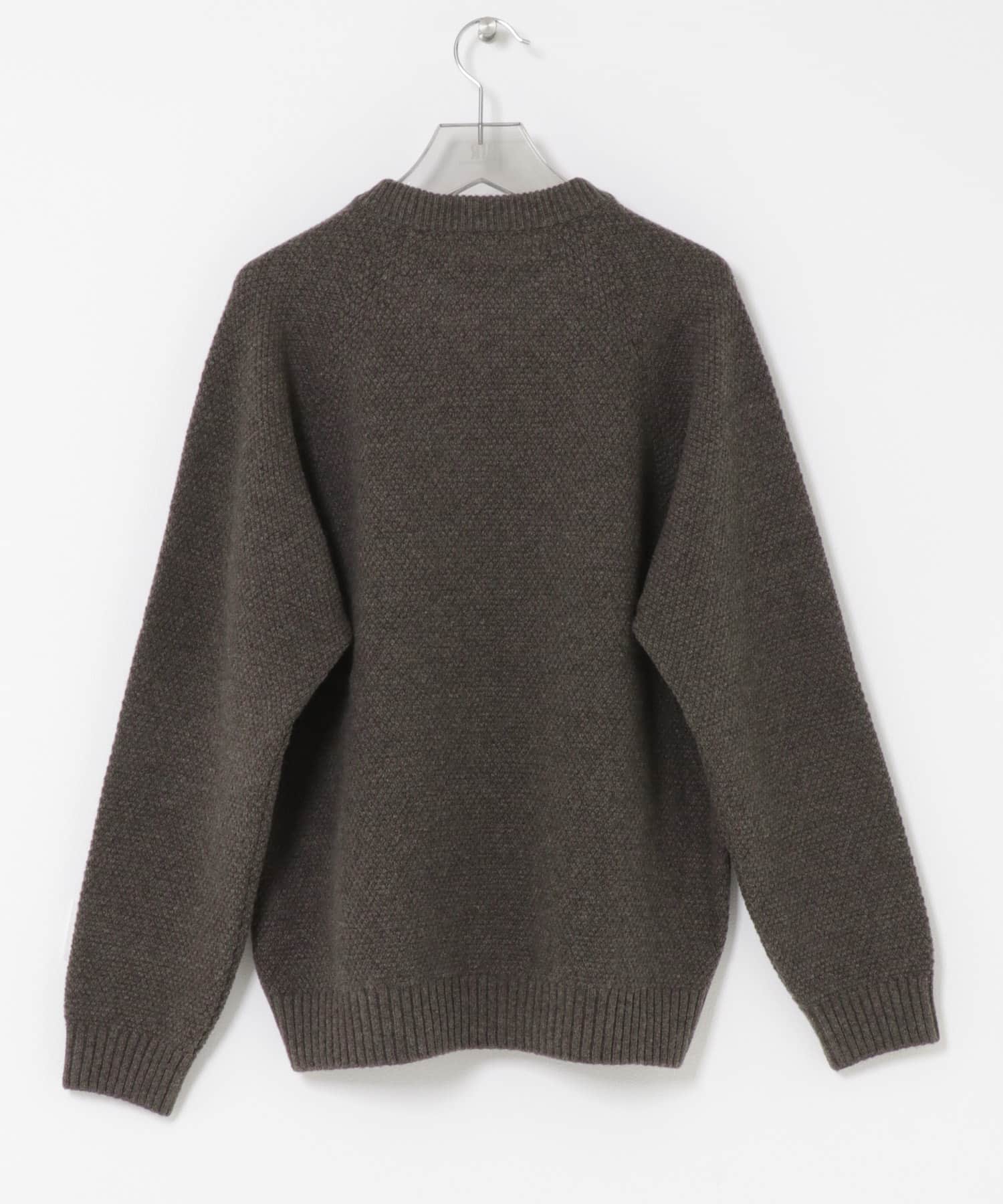 ATON　LAMBS WOOL C/N SWEATER BROWN 4