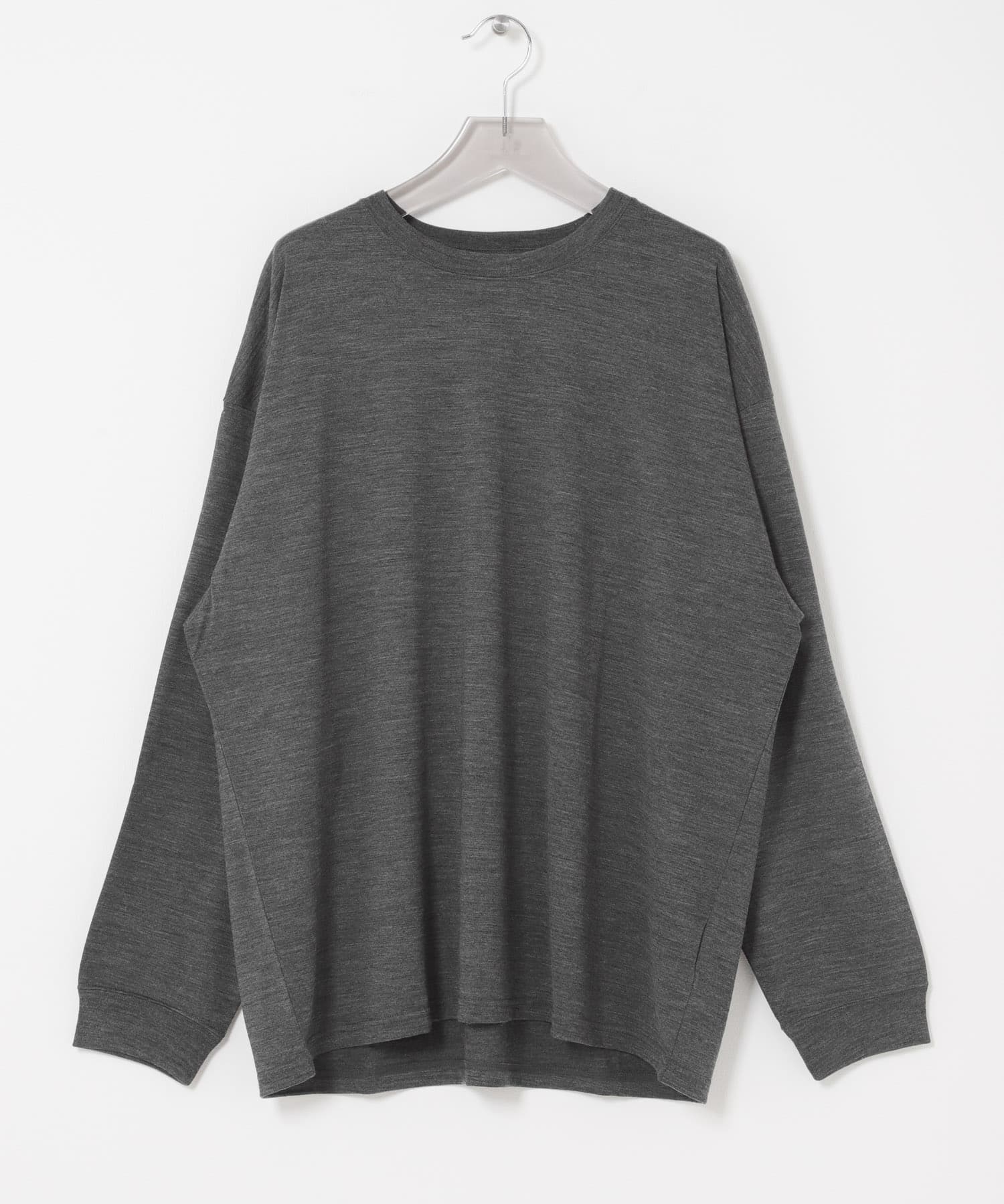 new basic　WASHABLE MERINO WOOL LONG-SLEEVE CHARCOAL M