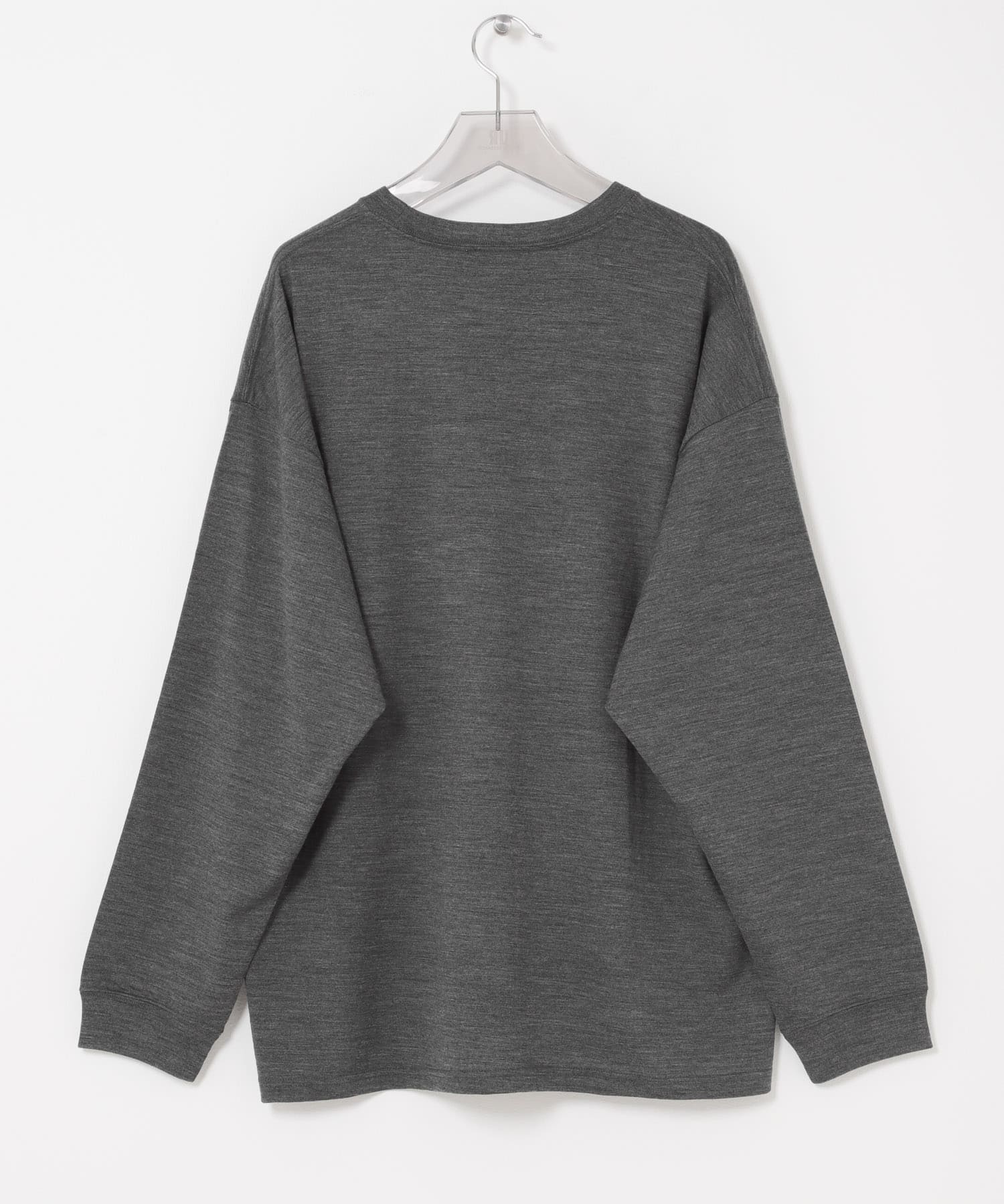 new basic　WASHABLE MERINO WOOL LONG-SLEEVE CHARCOAL M