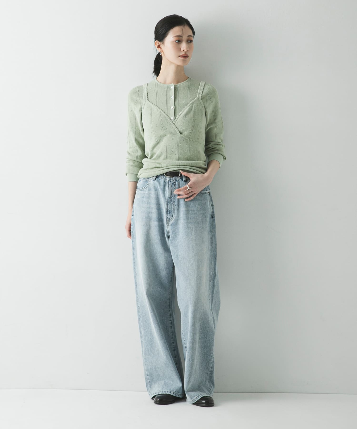 パターンメッシュヘンリーネックニット(Free MINT): トップス｜URBAN