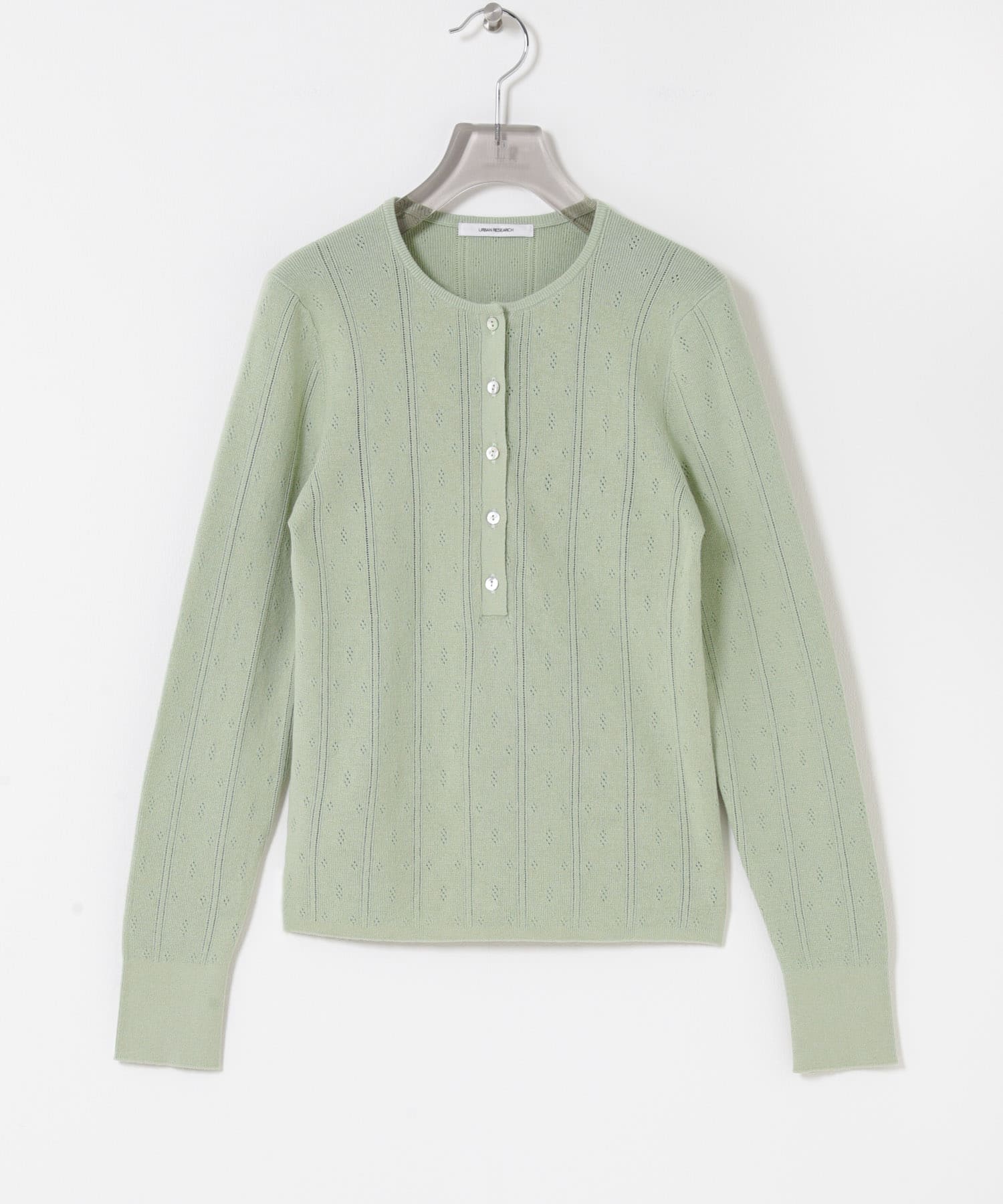 パターンメッシュヘンリーネックニット MINT Free