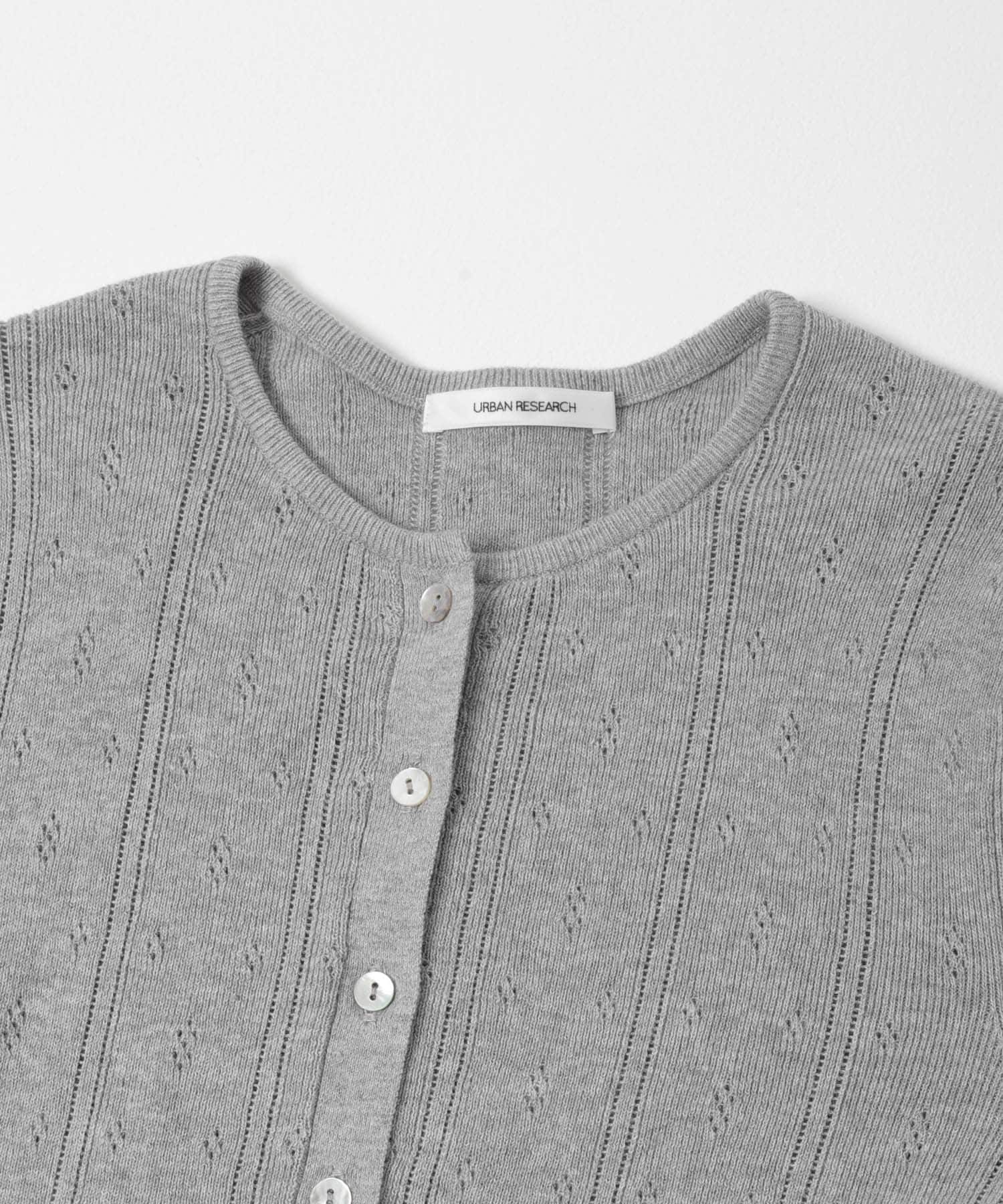 パターンメッシュヘンリーネックニット GRAY Free