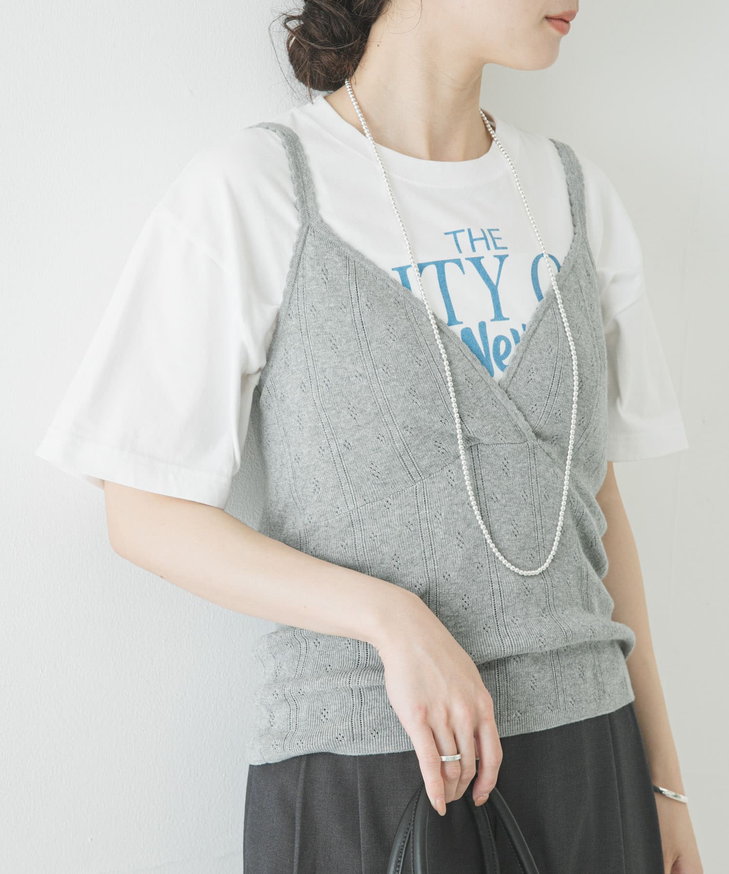 パターンメッシュニットキャミソール