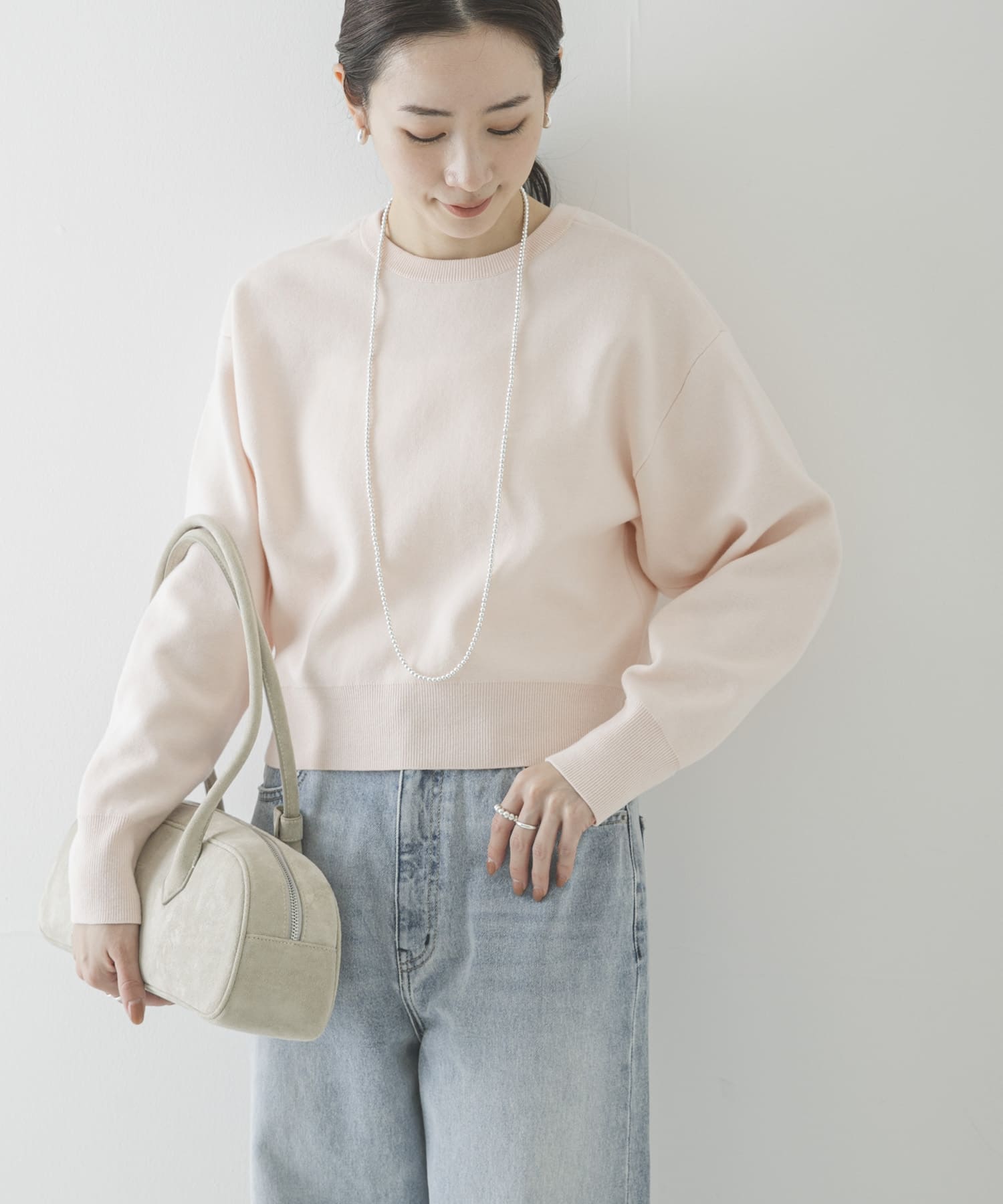 ダブルフェイスクルーネックニット