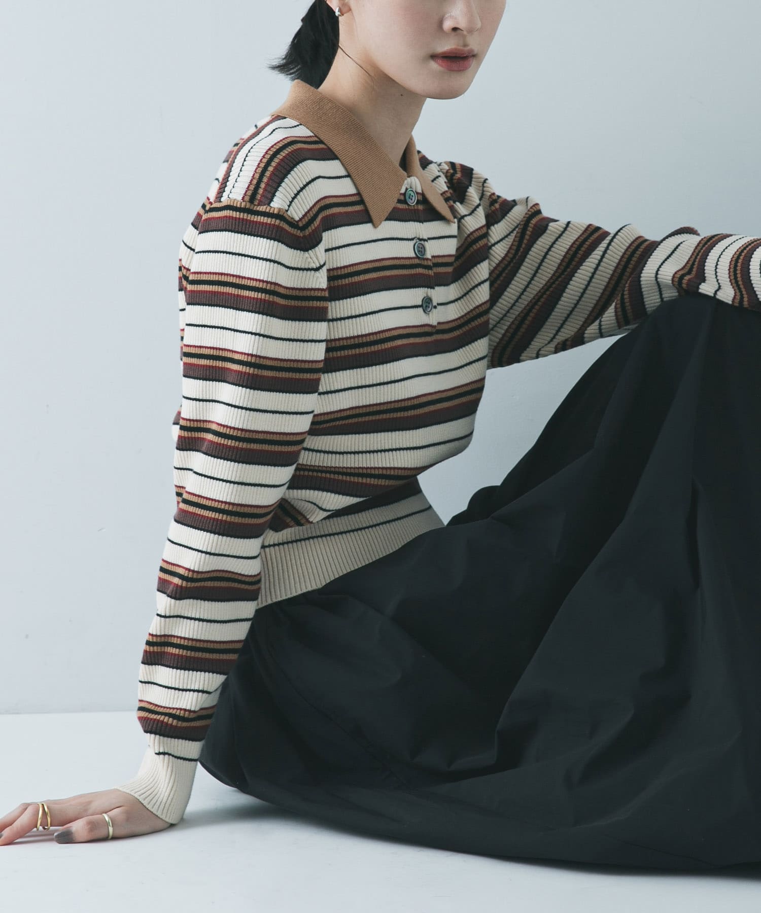 コットンシルクポロ衿ニット