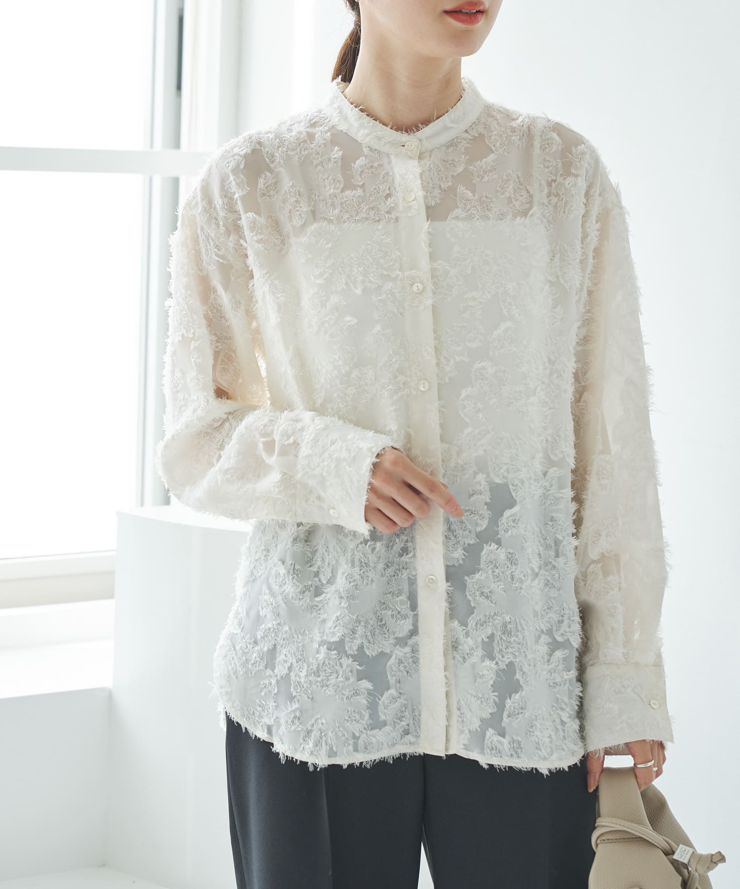 カットジャガードバンドカラーシャツ(Free OFF WHITE): トップス