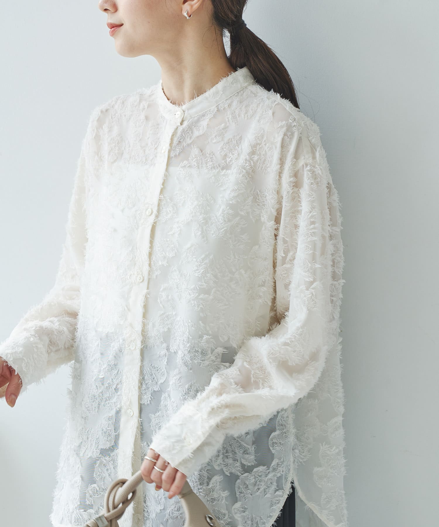 カットジャガードバンドカラーシャツ(Free OFF WHITE): トップス