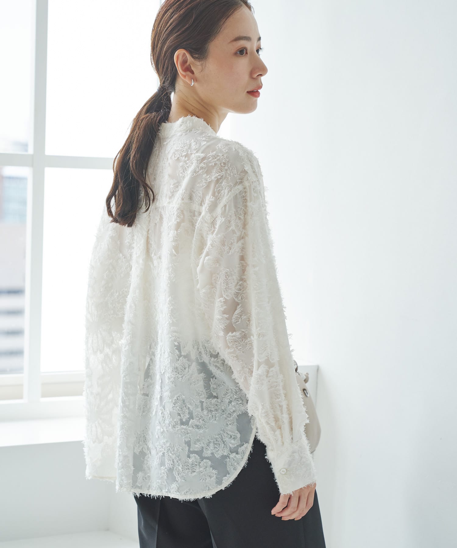 カットジャガードバンドカラーシャツ(Free OFF WHITE): トップス