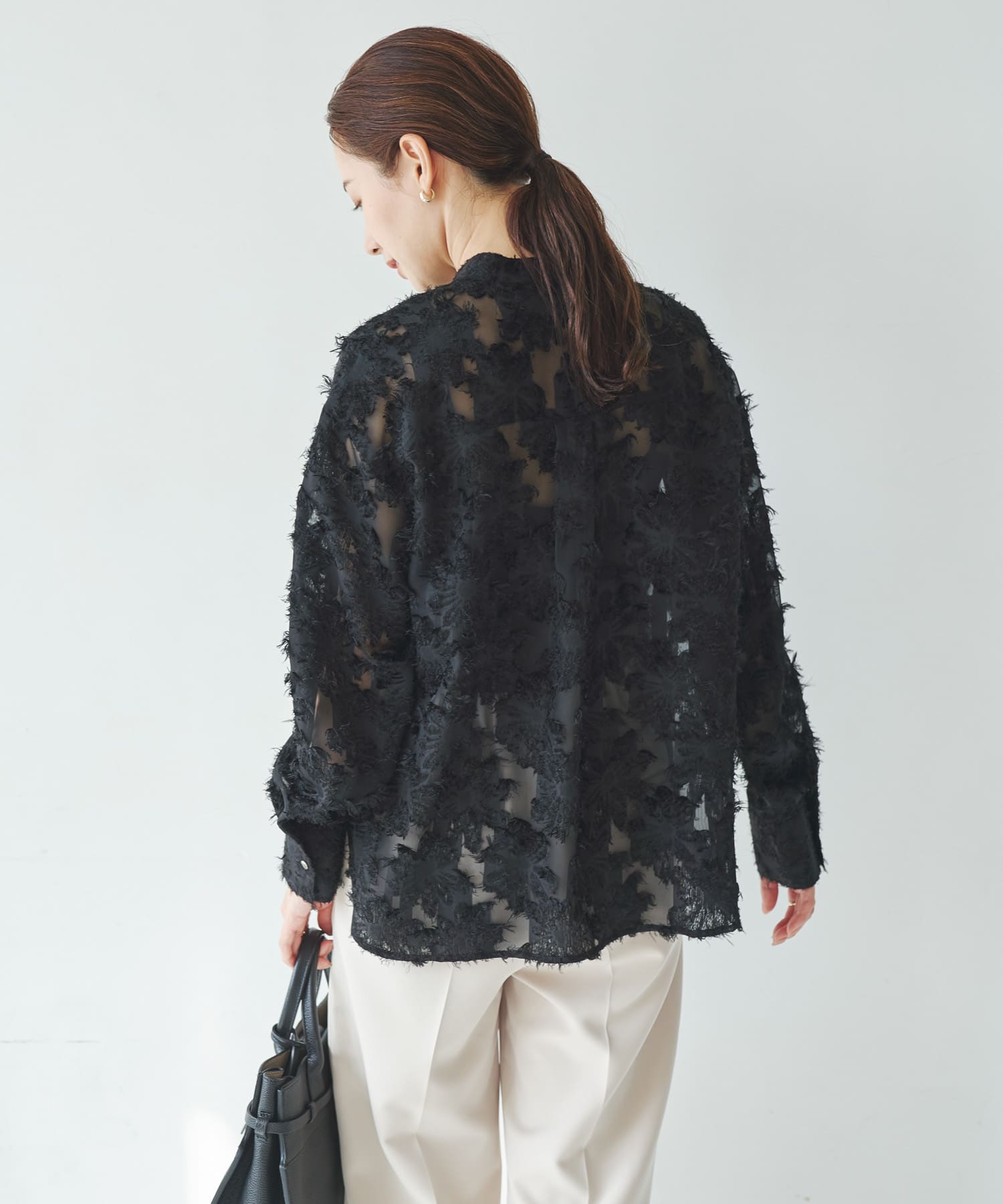 カットジャガードバンドカラーシャツ(Free OFF WHITE): トップス