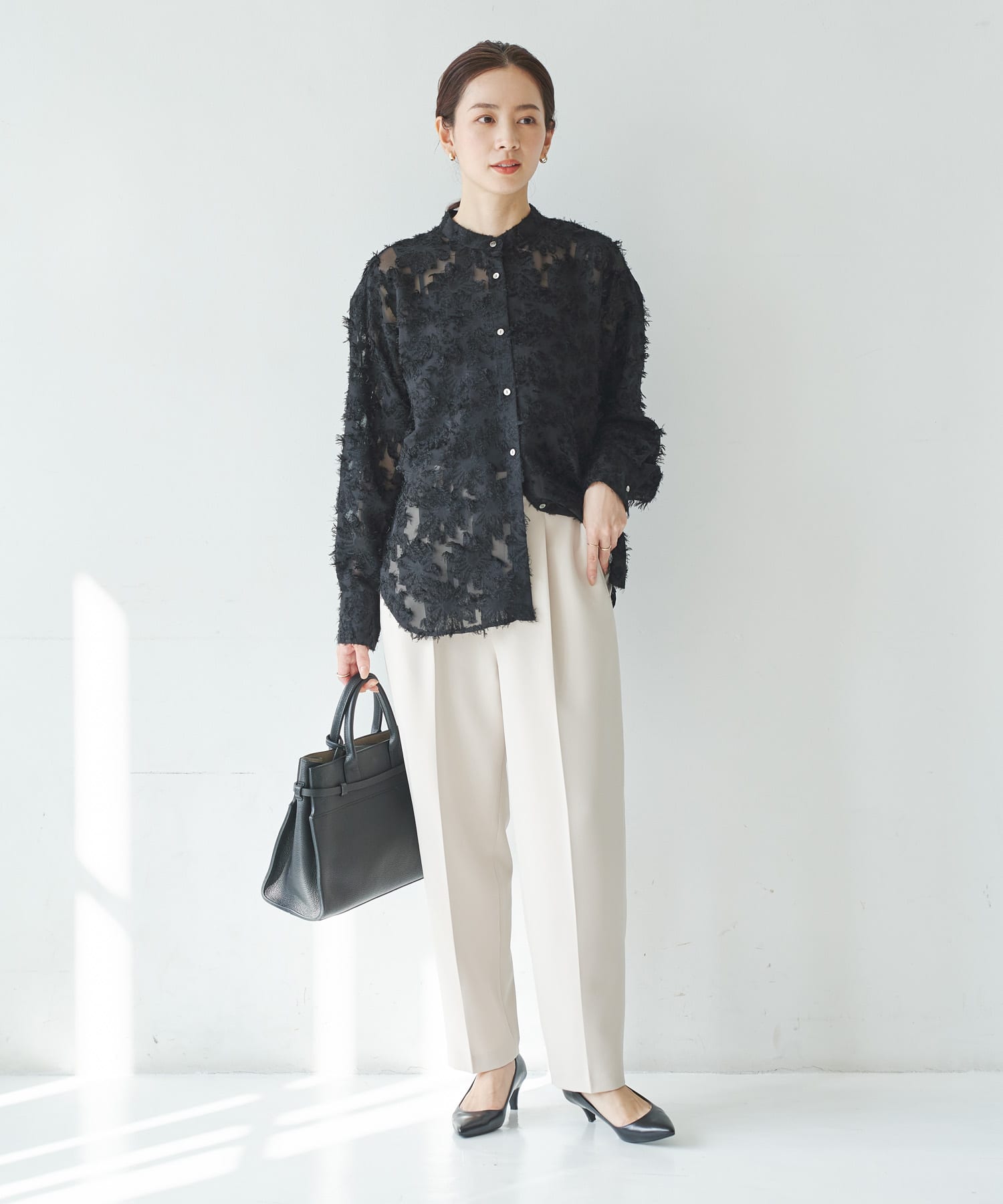 カットジャガードバンドカラーシャツ(Free OFF WHITE): トップス