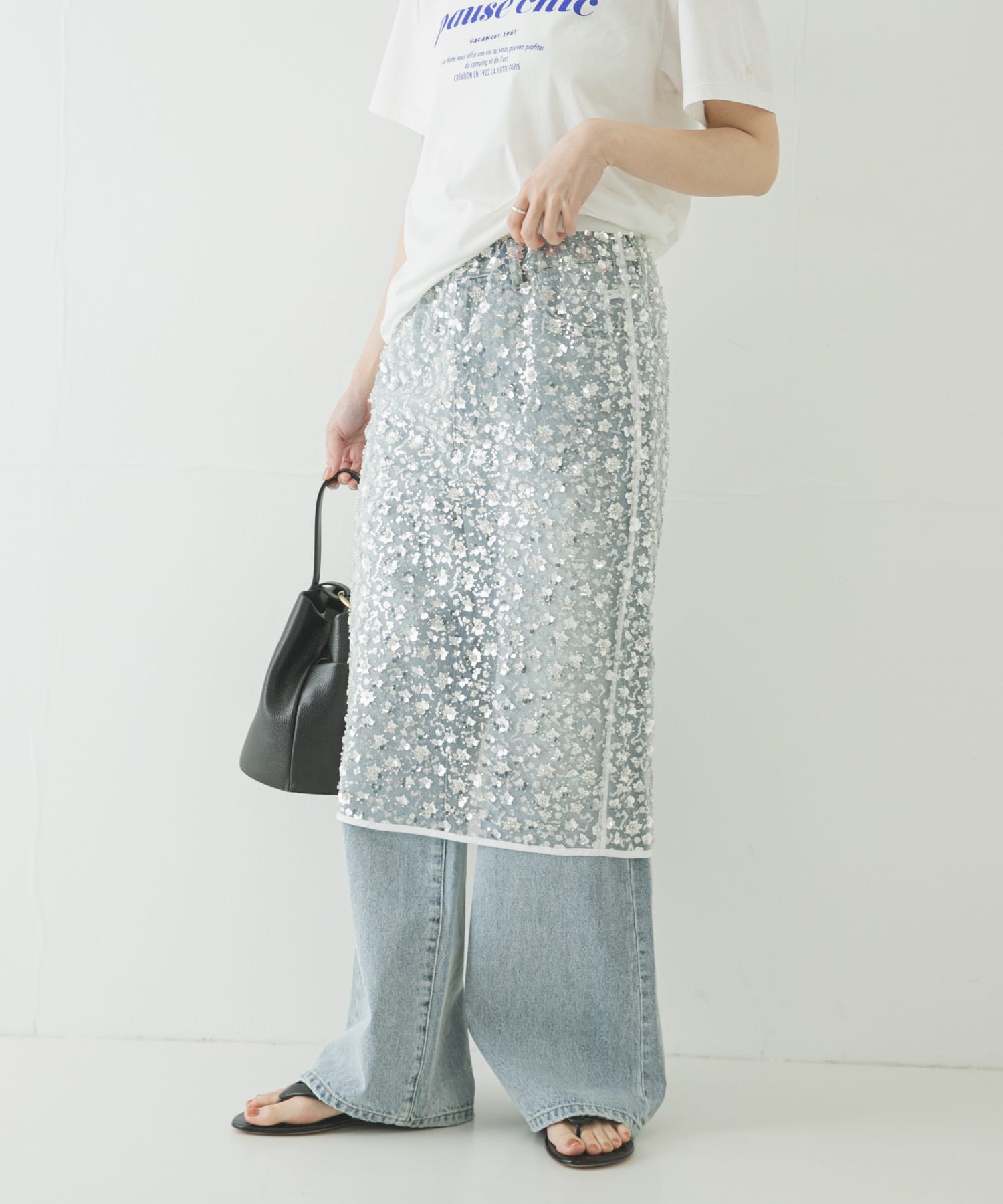 スパンコールチュールレイヤードスカート