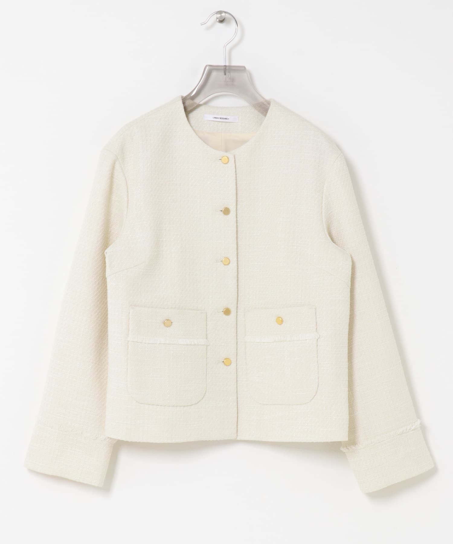 ノーカラーツイードジャケット OFF WHITE Free