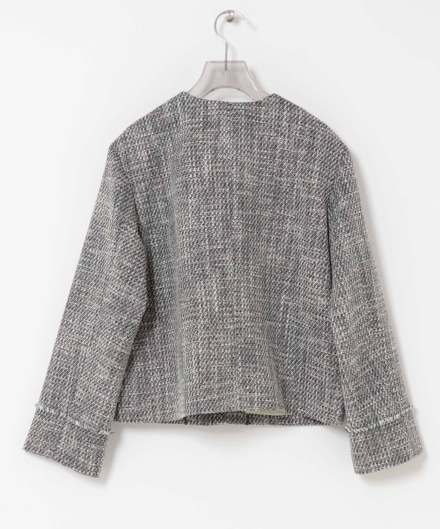 ノーカラーツイードジャケット BLACK MIX Free