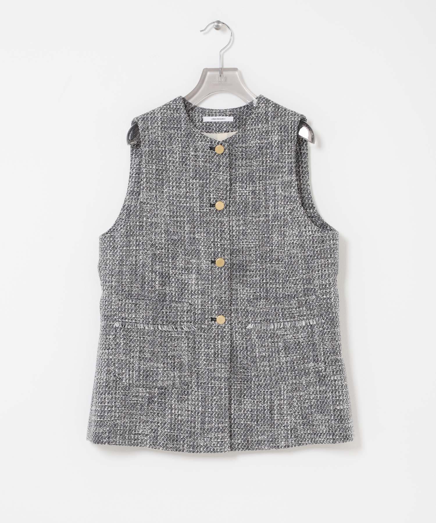 ノーカラーツイードジレ BLACK MIX Free