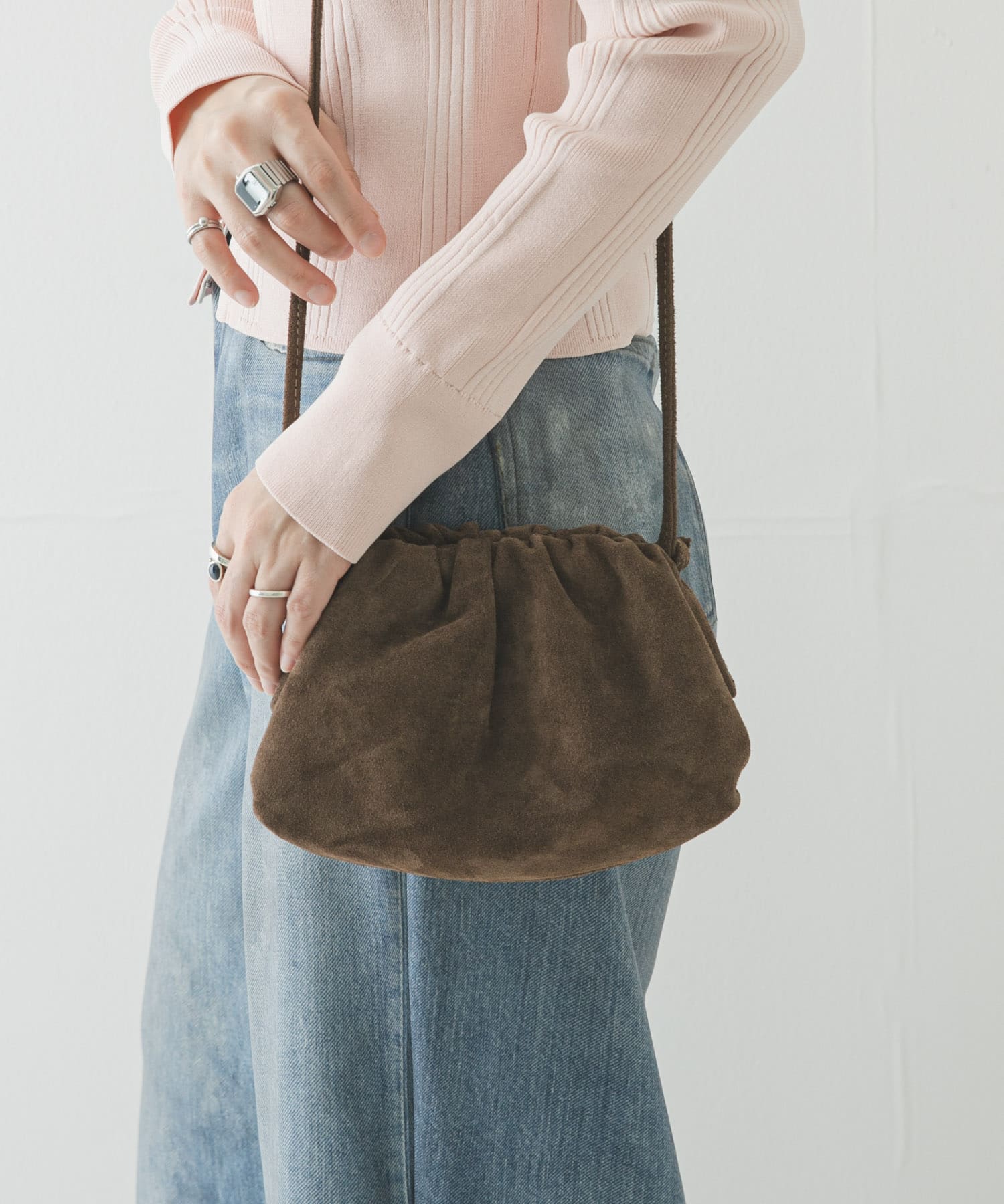 レザーショルダーバッグ BROWN -