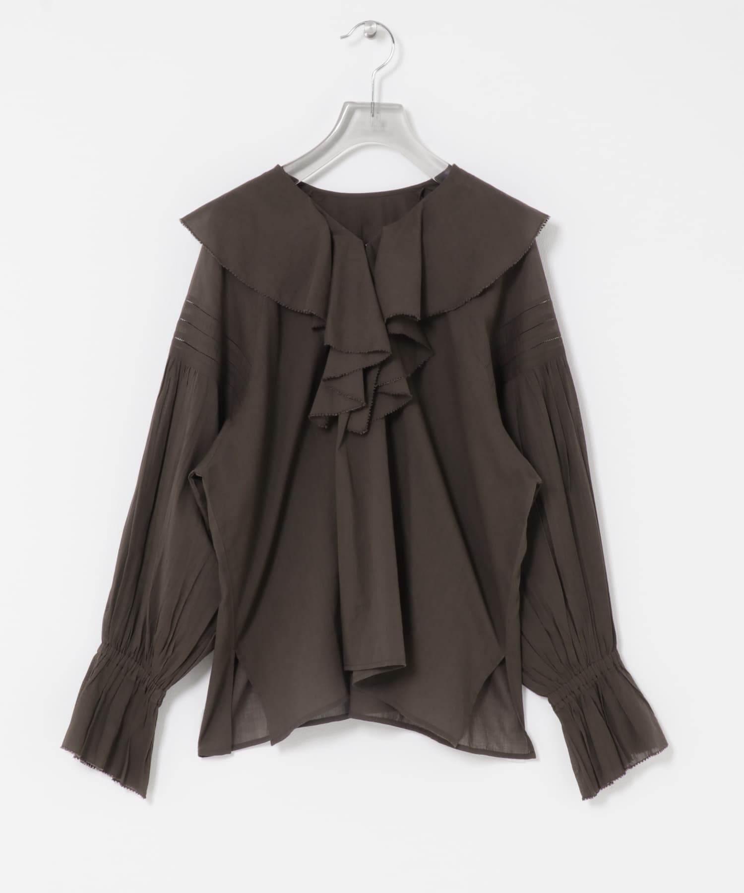 『一部WEB限定カラー』コットンボイルラッフルブラウス BROWN Free