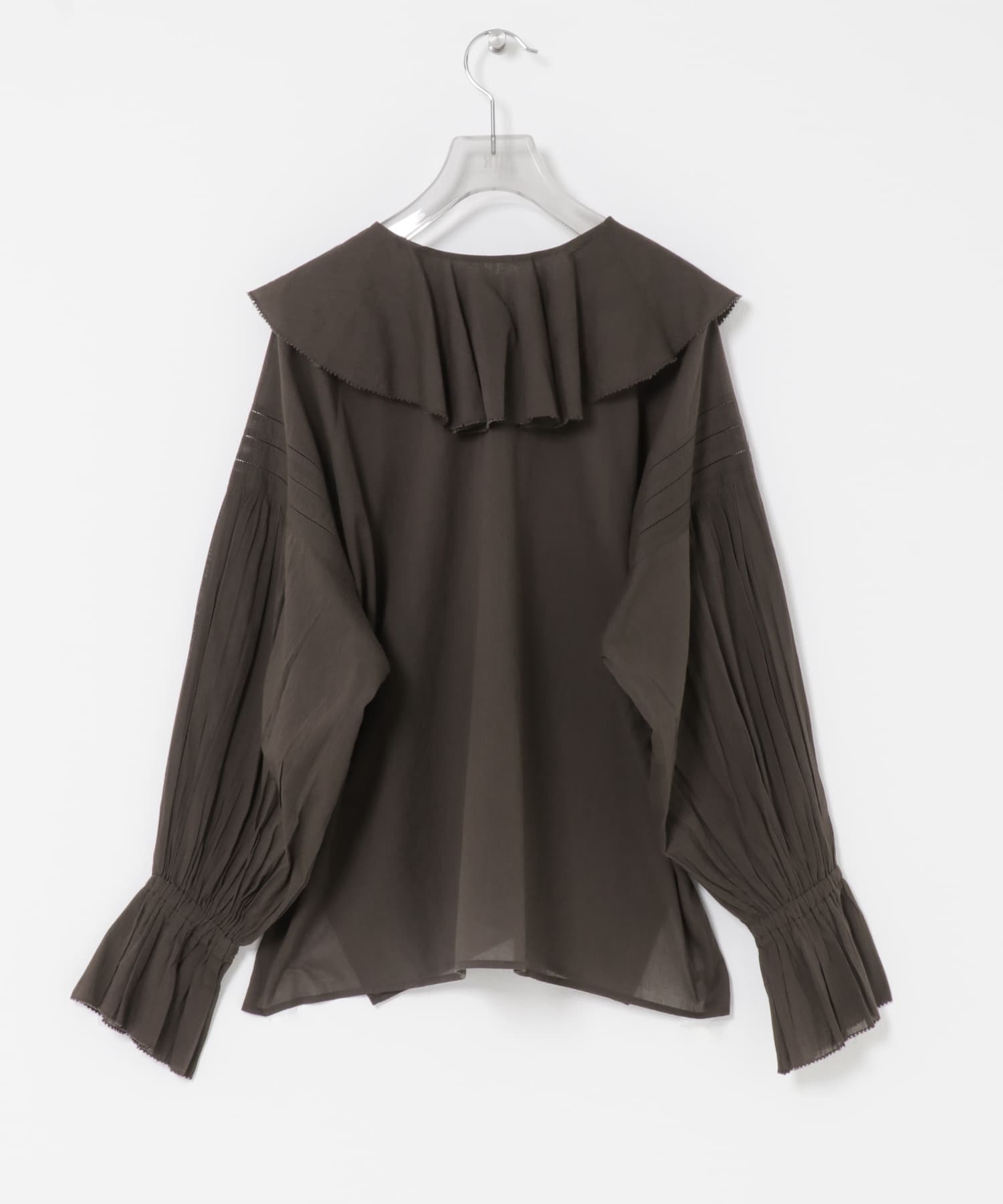 『一部WEB限定カラー』コットンボイルラッフルブラウス BROWN Free