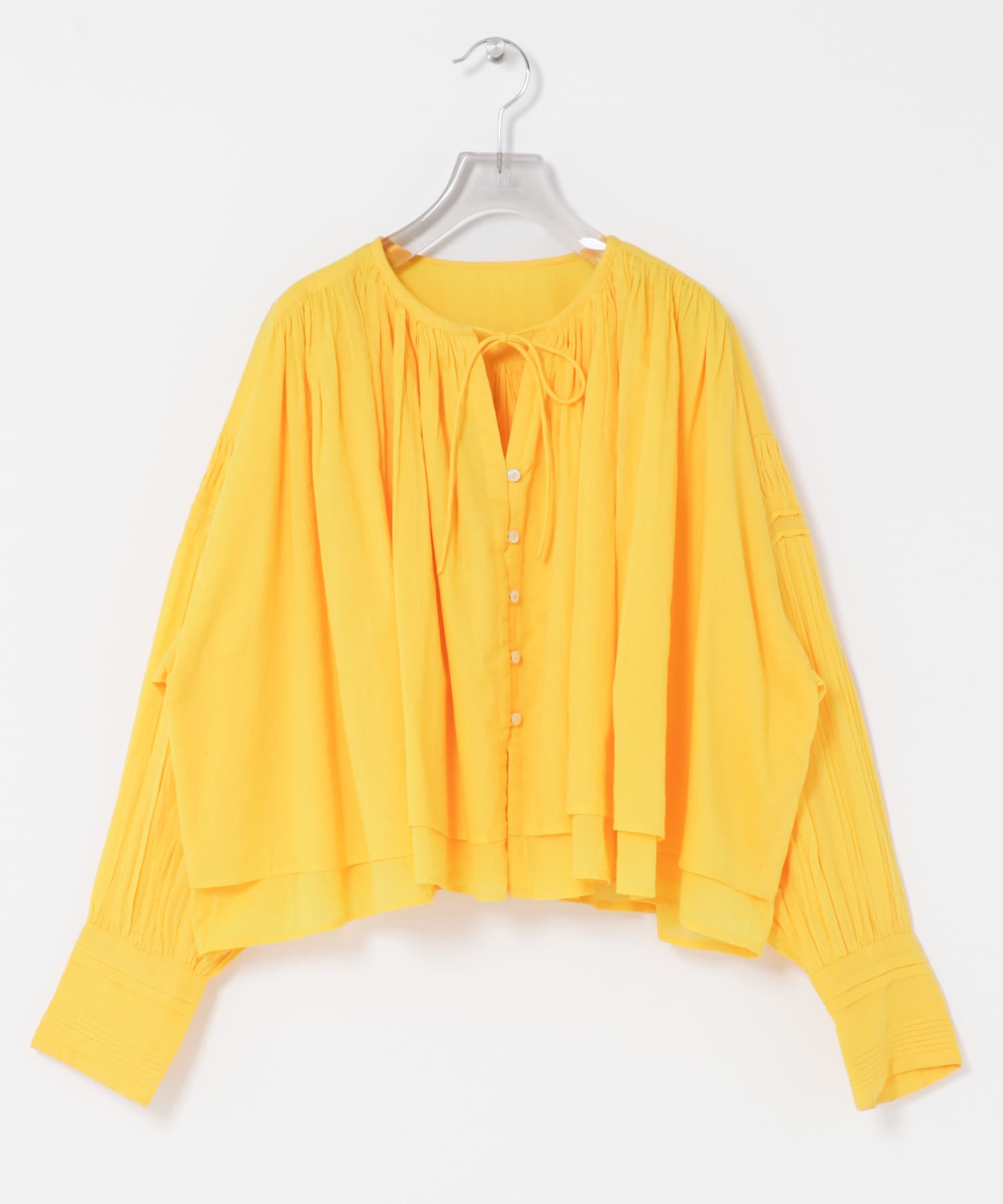 コットンボイルギャザーショートブラウス YELLOW Free