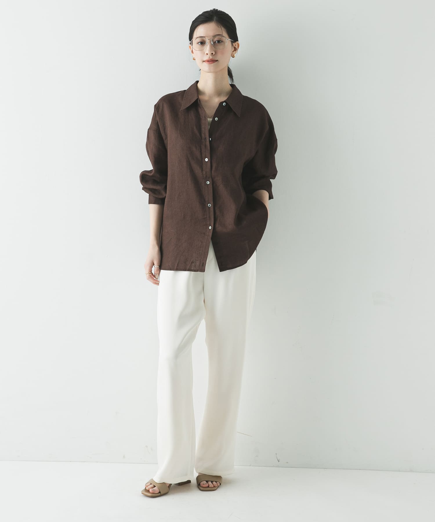 リネン2WAYシャツ BROWN Free