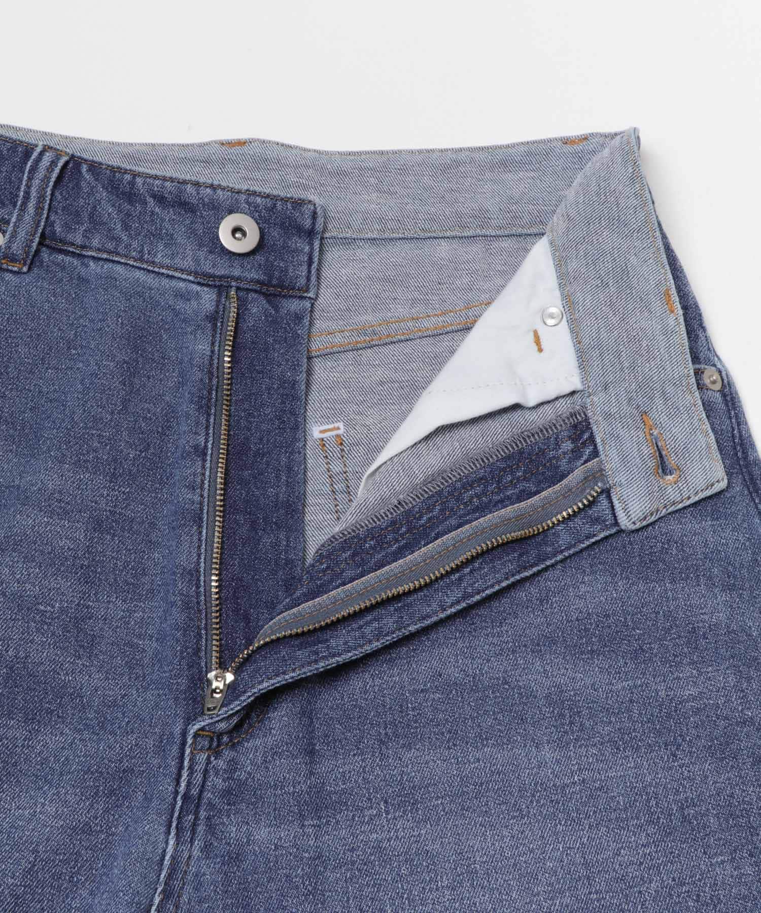 『3サイズ展開』綿麻デニムストレートパンツ BLUE 36