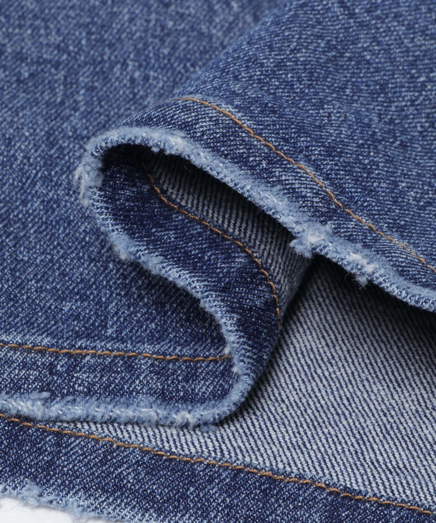 『3サイズ展開』綿麻デニムストレートパンツ BLUE 36