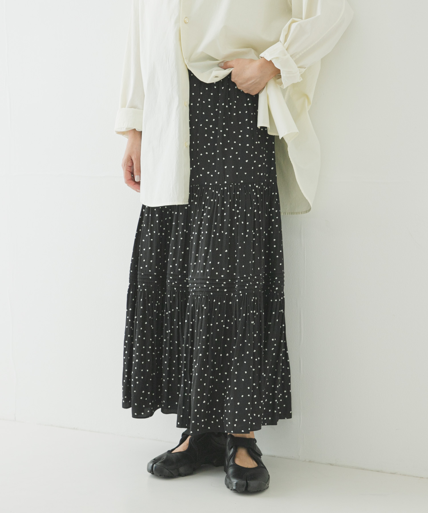 ギャザーティアードドットスカート