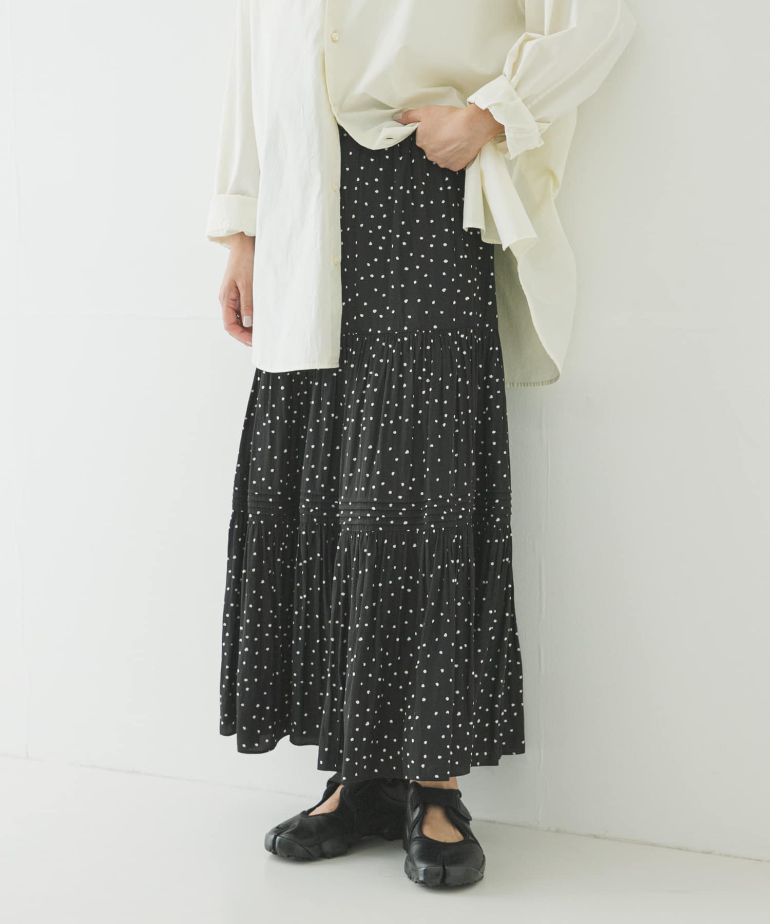 ギャザーティアードドットスカート