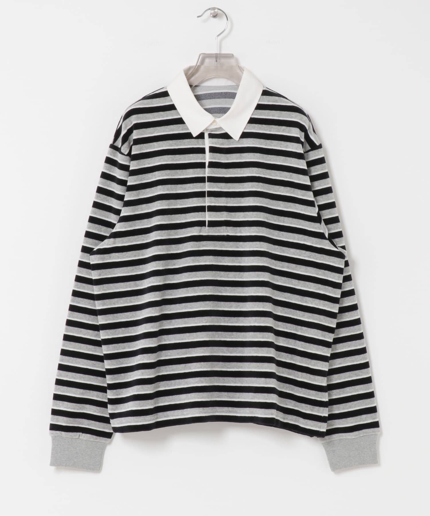 『UR TECH』ベロアボーダーラガーシャツ GRAY FREE