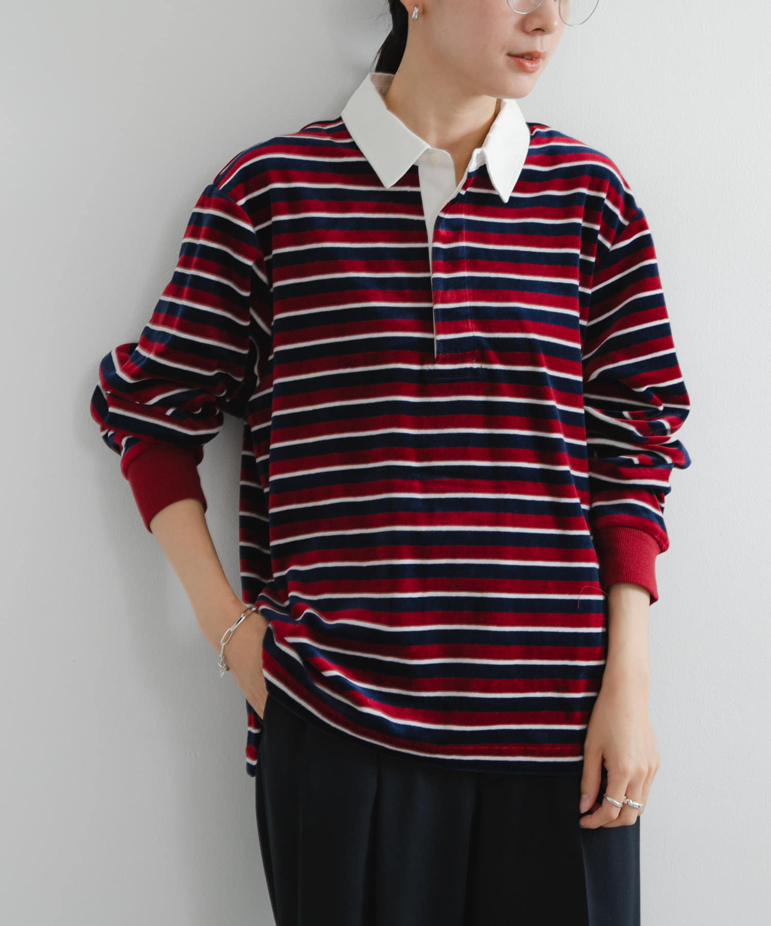 『UR TECH』ベロアボーダーラガーシャツ