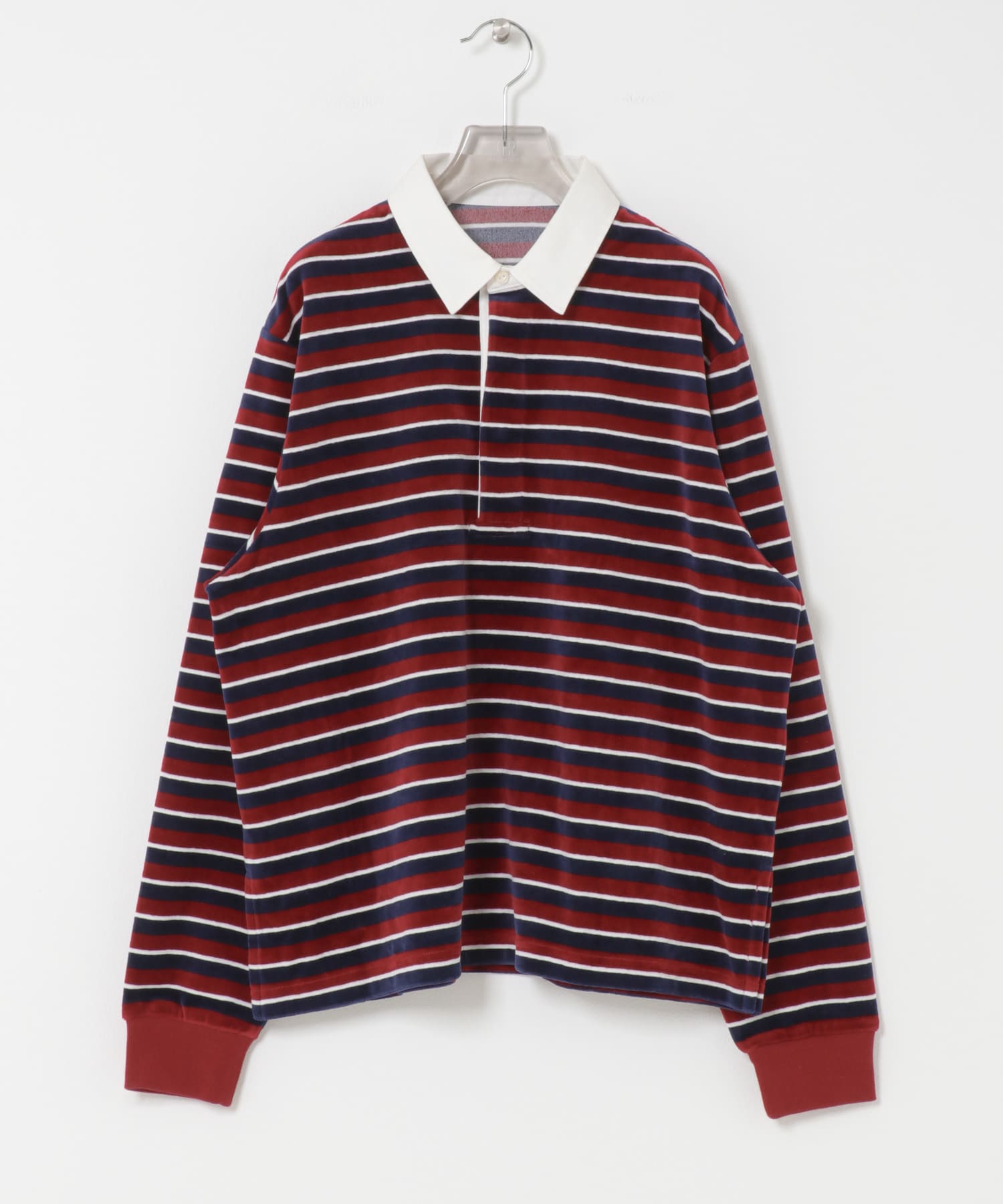 『UR TECH』ベロアボーダーラガーシャツ CHERRY RED FREE
