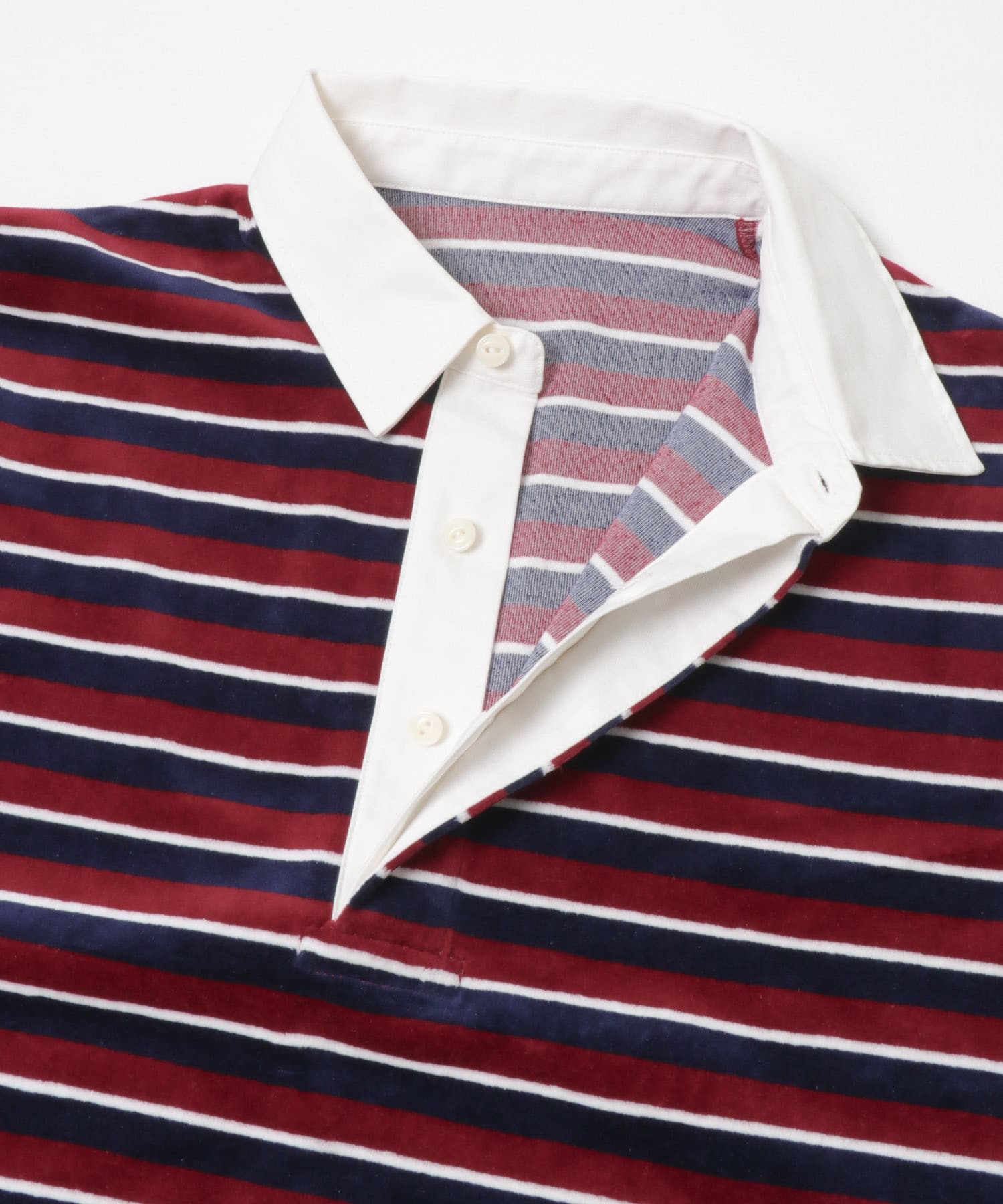 『UR TECH』ベロアボーダーラガーシャツ CHERRY RED FREE