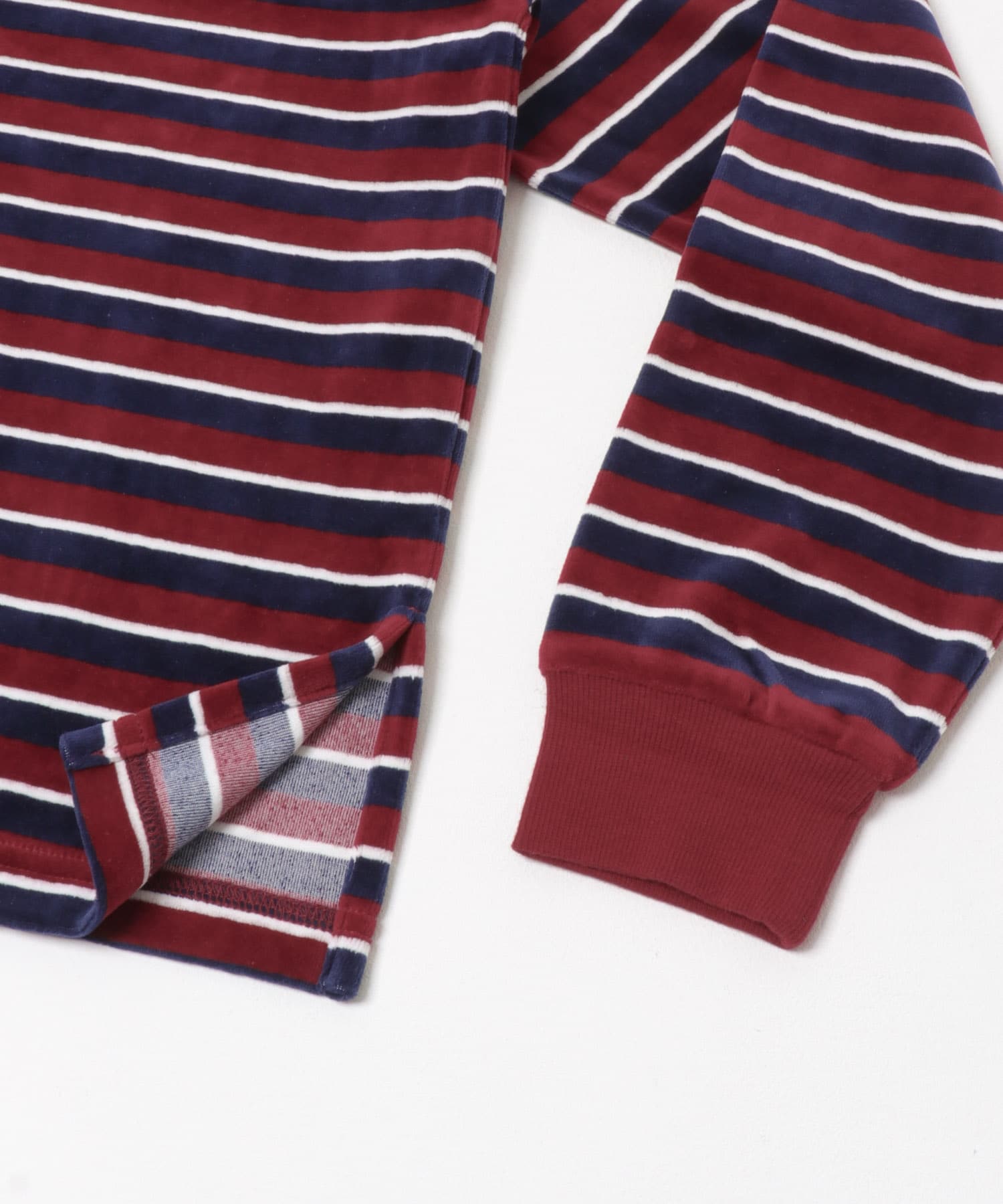 『UR TECH』ベロアボーダーラガーシャツ CHERRY RED FREE