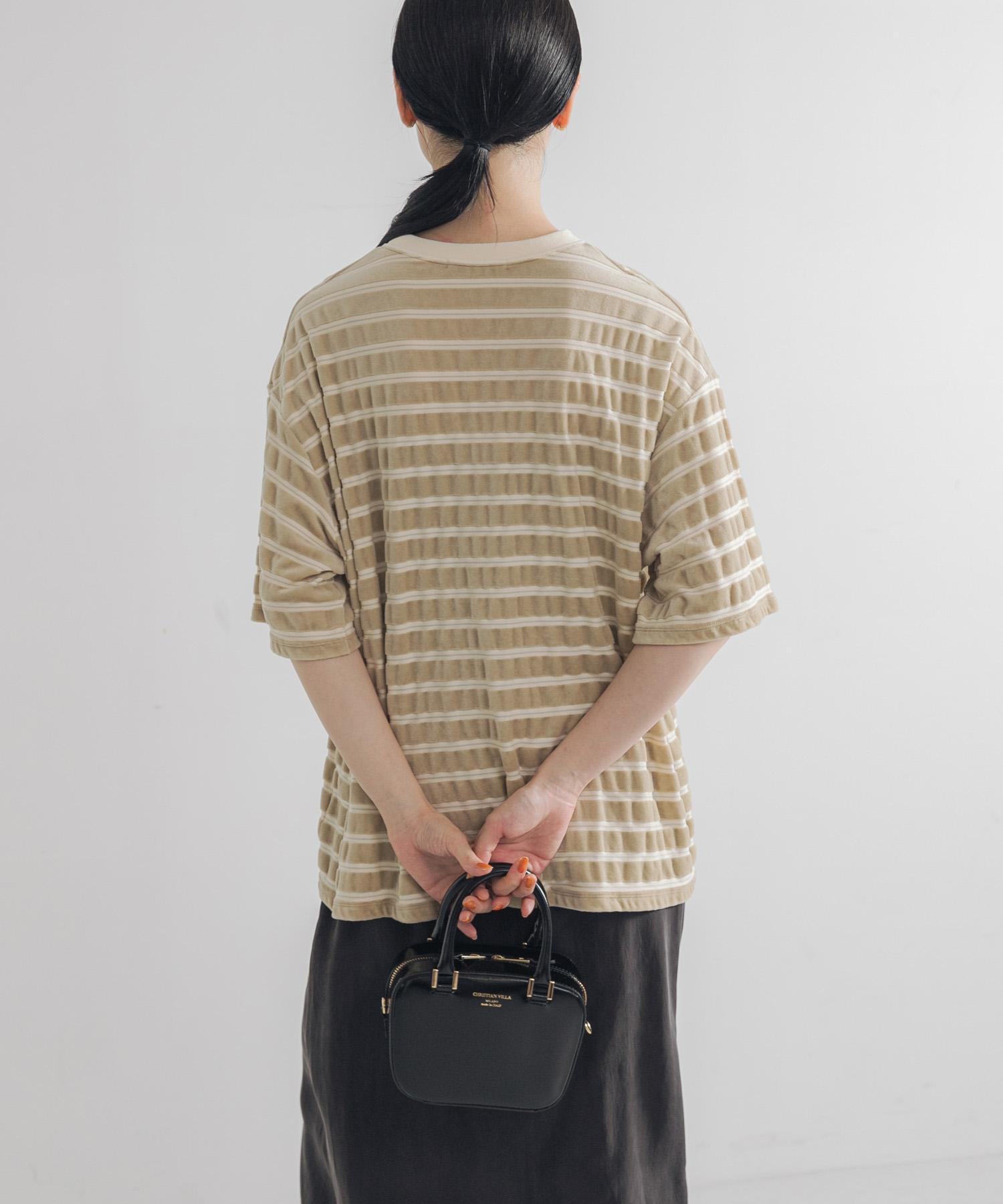 ベロアボーダーカットソー(FREE DARK BROWN): トップス｜URBAN