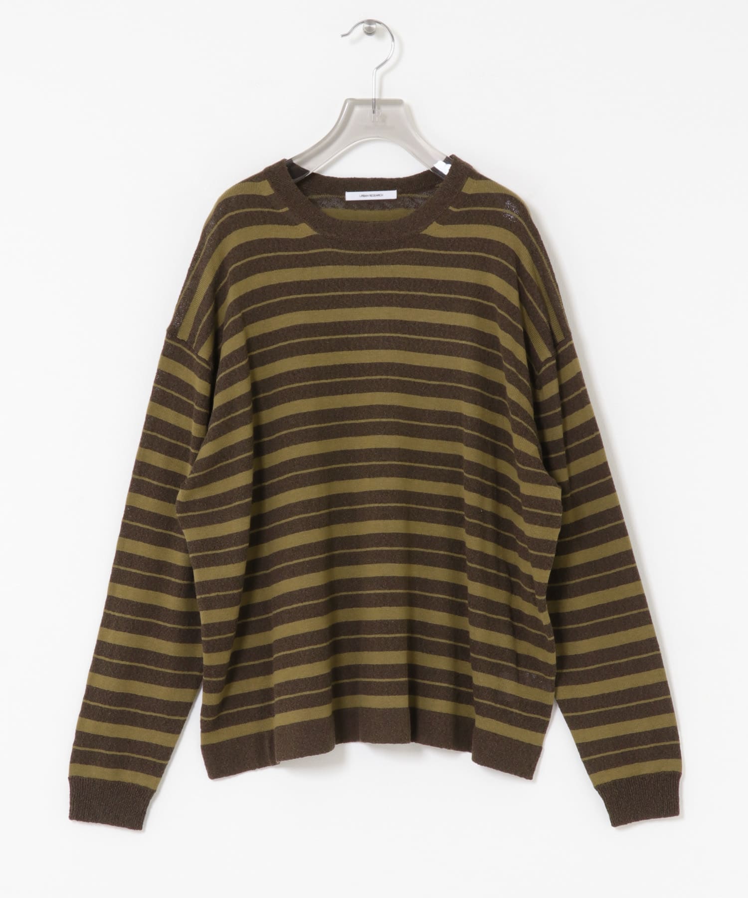 マルチボーダークルーネックニット KHAKI FREE