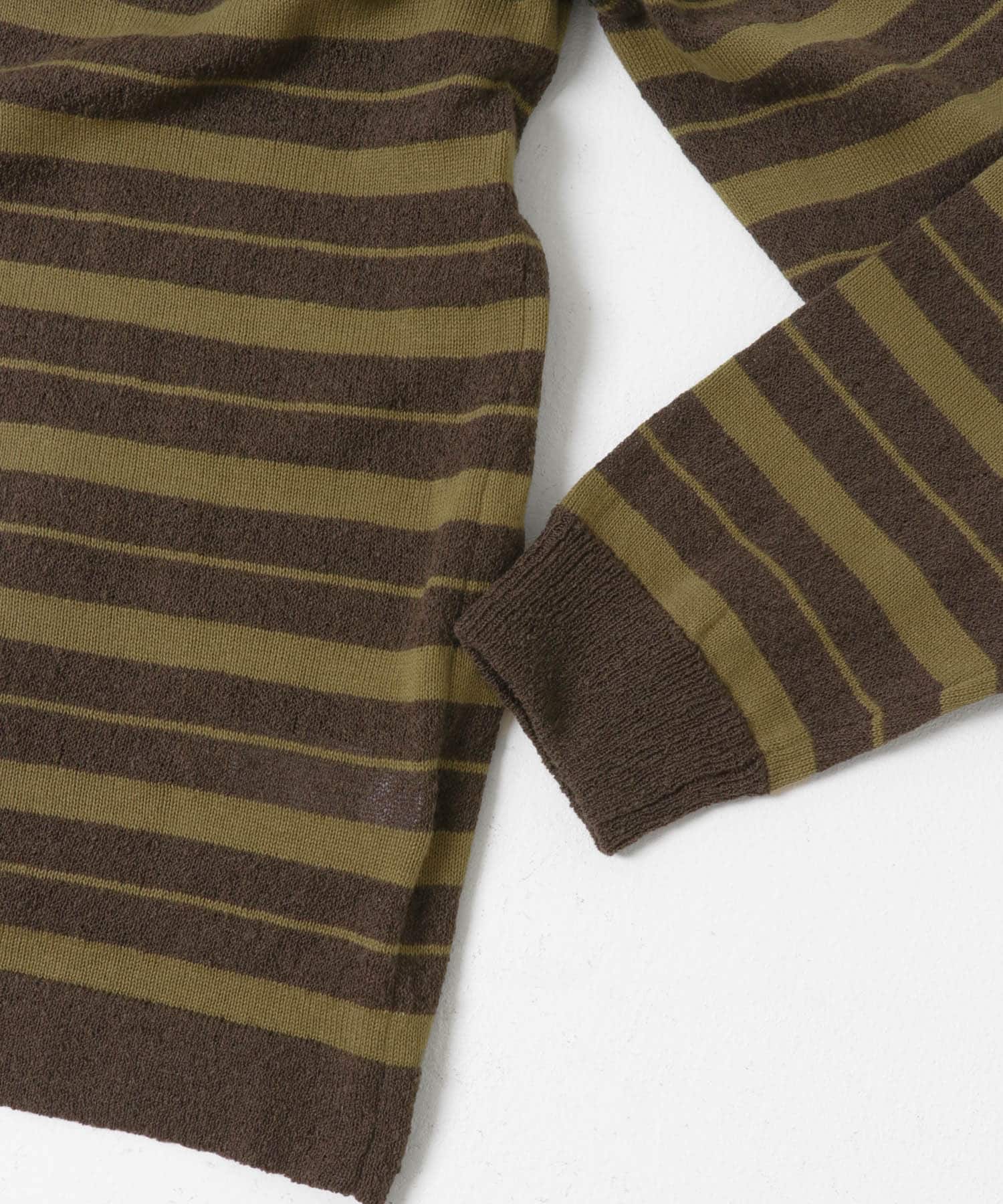 マルチボーダークルーネックニット KHAKI FREE