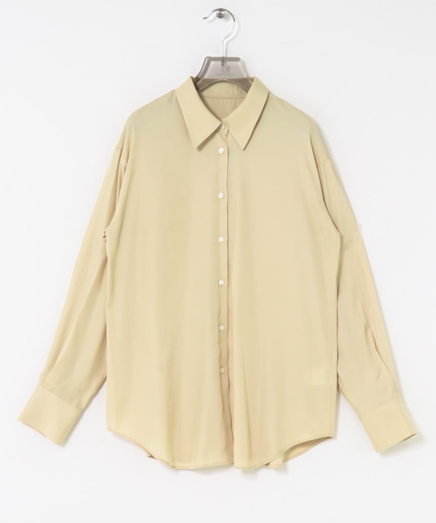 レギュラーカラーシルキーシャツ L.BEIGE FREE